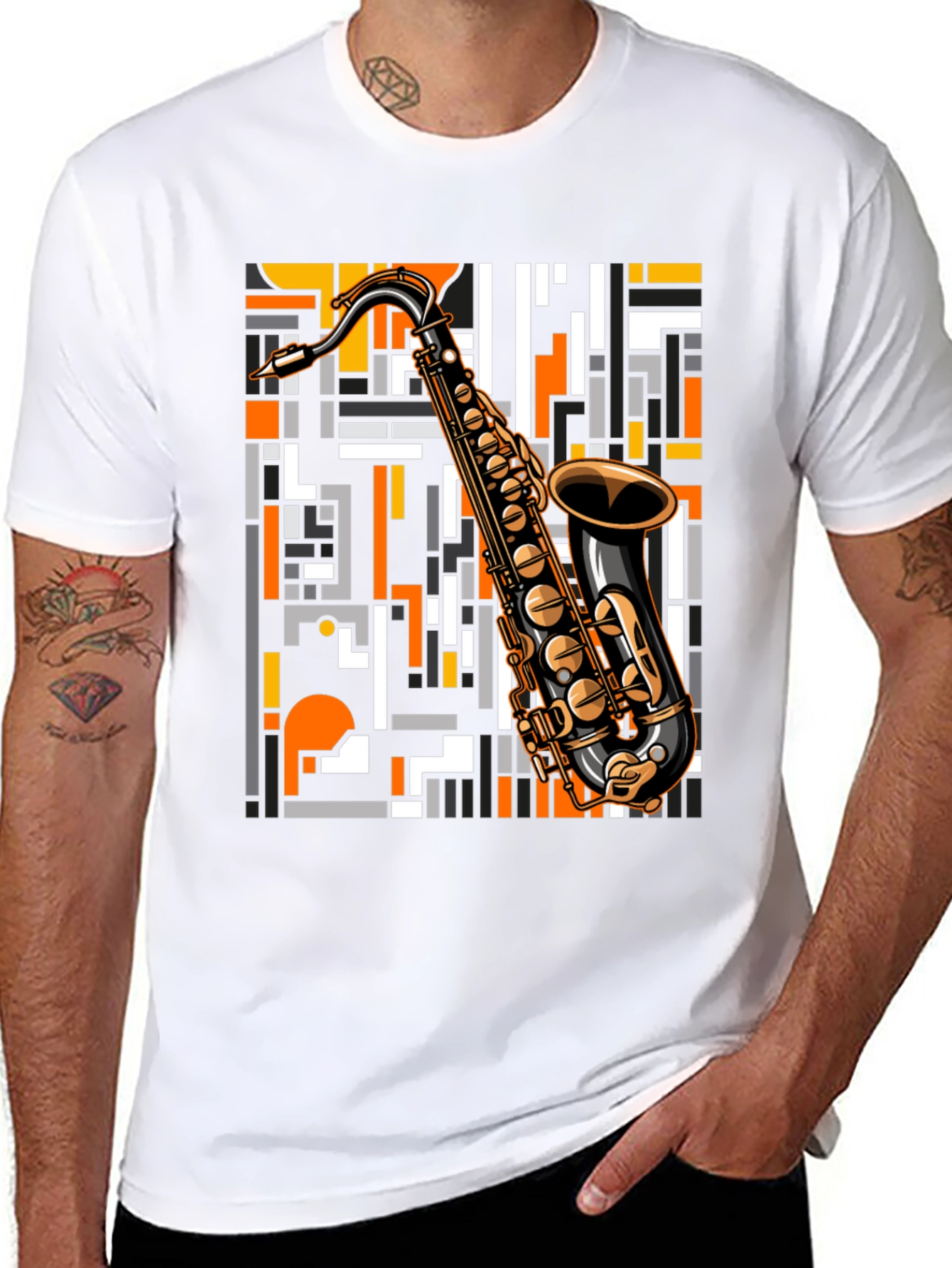 Black Saxophone Graphic Print T-Shirt - Black view 8