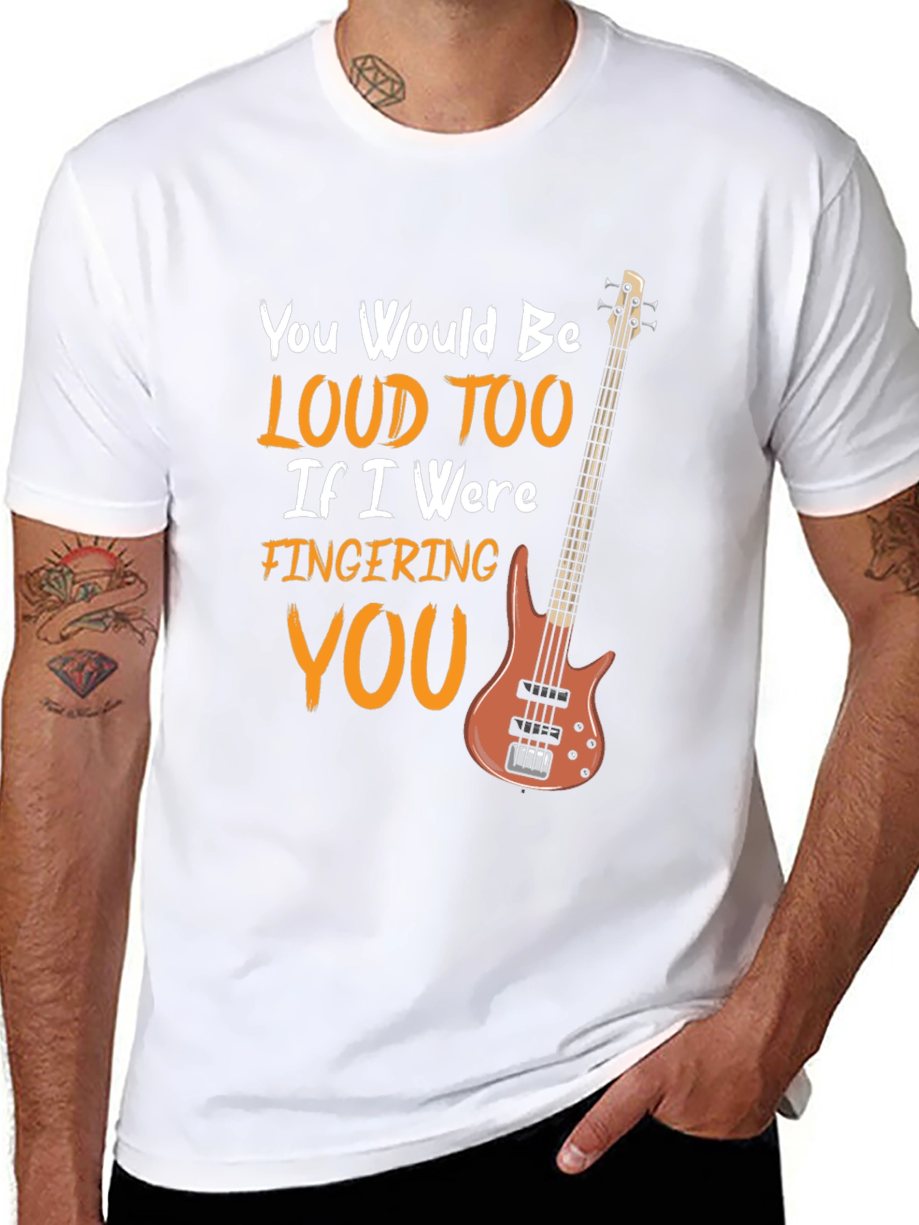 Black Loud Too Funny Bass Guitar Musician Black T-Shirt view 8