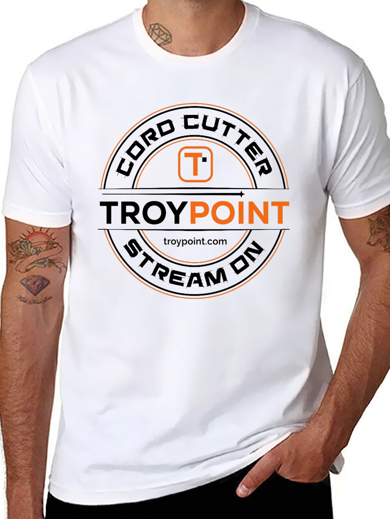 Black Cord Cutter TROYPOINT Stream On Black T-Shirt view 8