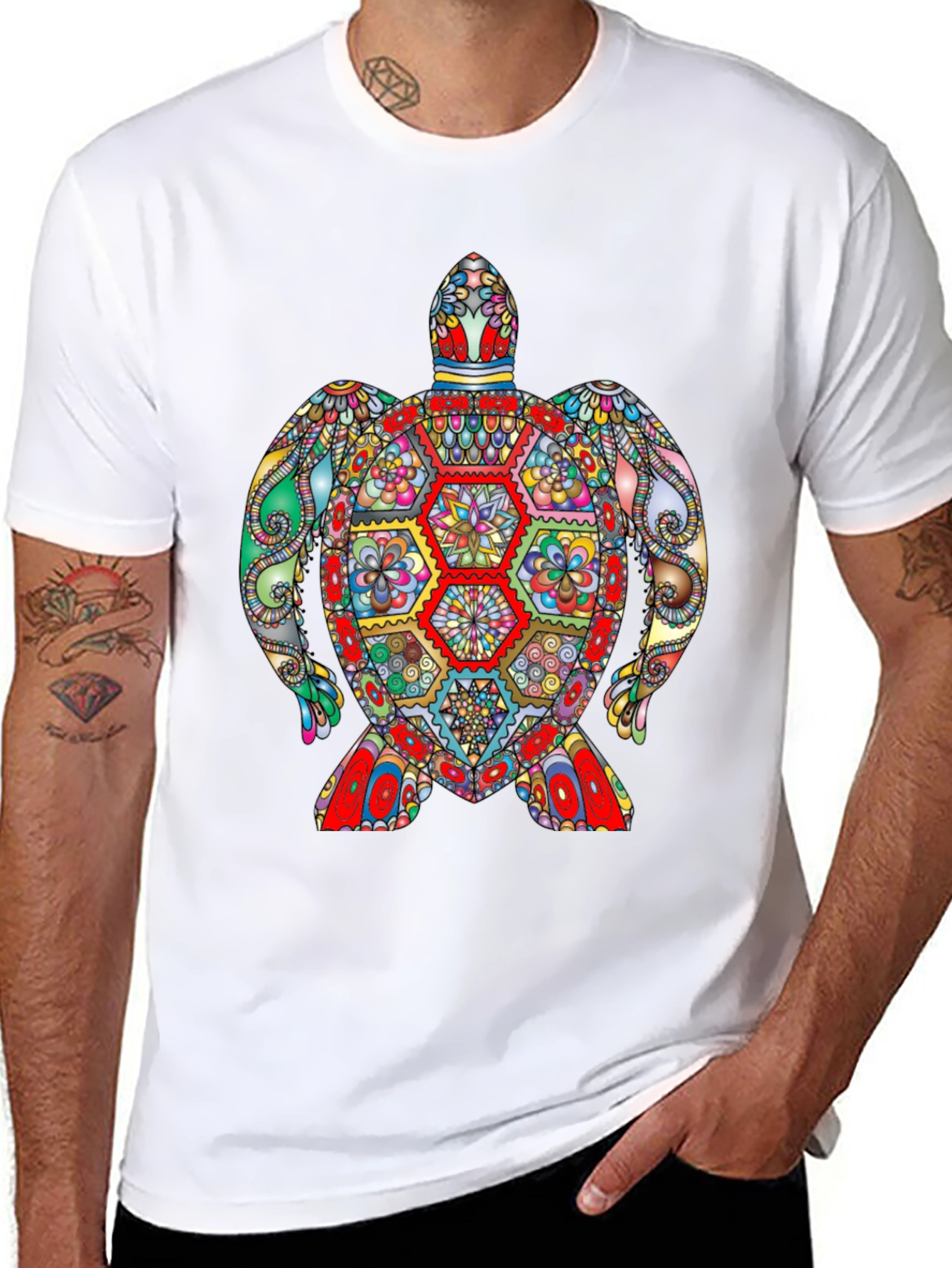 Black Colorful Turtle Graphic Tee - Quirky Design view 8