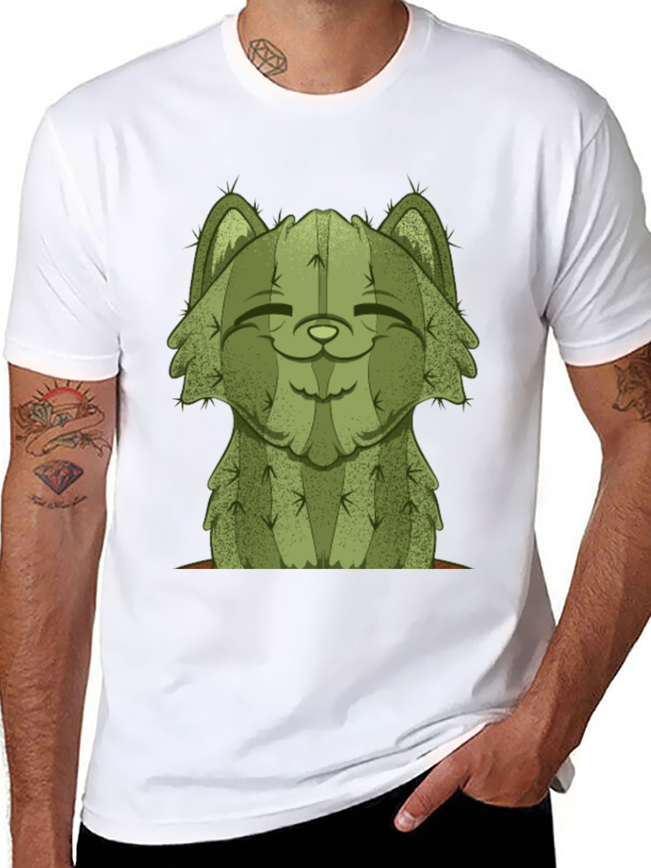 Black Cactus Cat Graphic Tee - Unique Unisex Shirt view 8