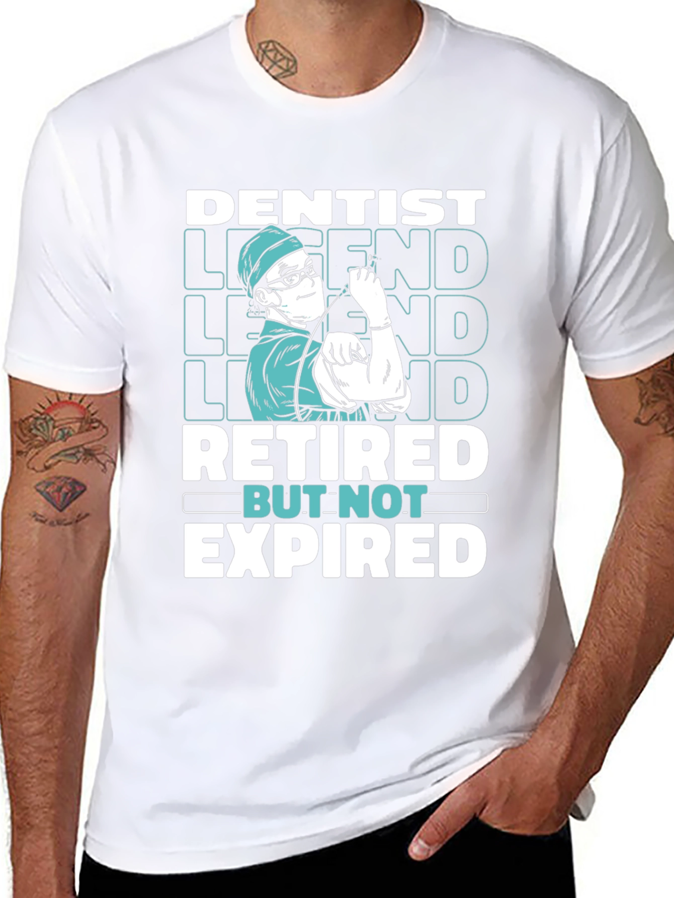 Black Dentist Legend Retired But Not Expired Graphic T-Shirt view 8