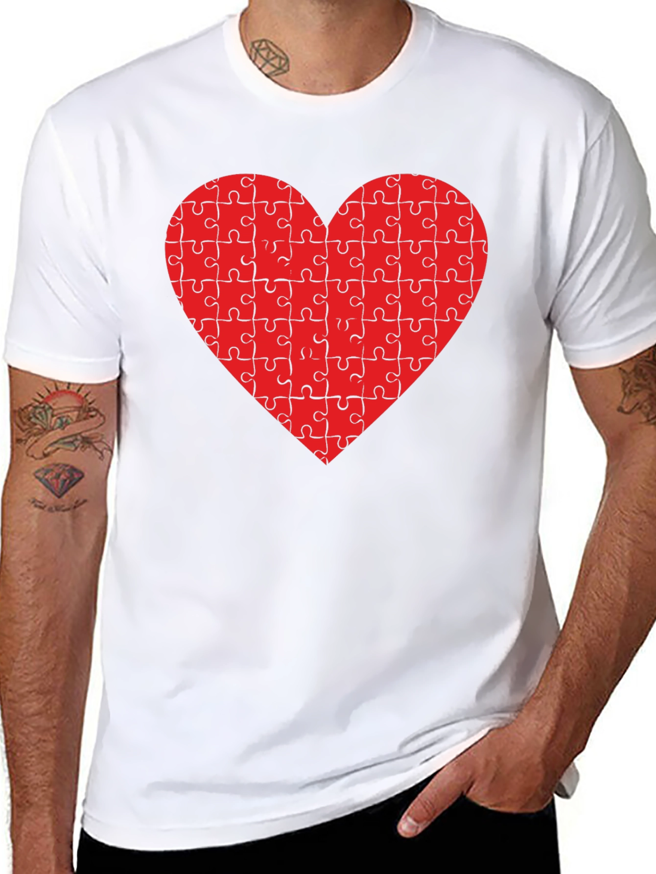 Black Puzzle Heart Tee - Black Cotton Blend view 8