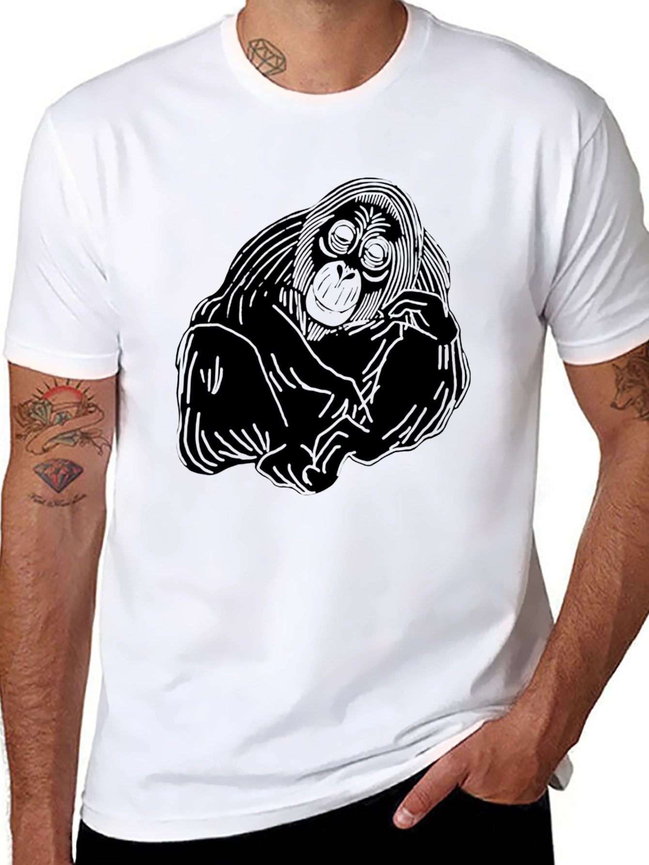 Black Orangutan Graphic Tee - Black Cotton Blend view 8