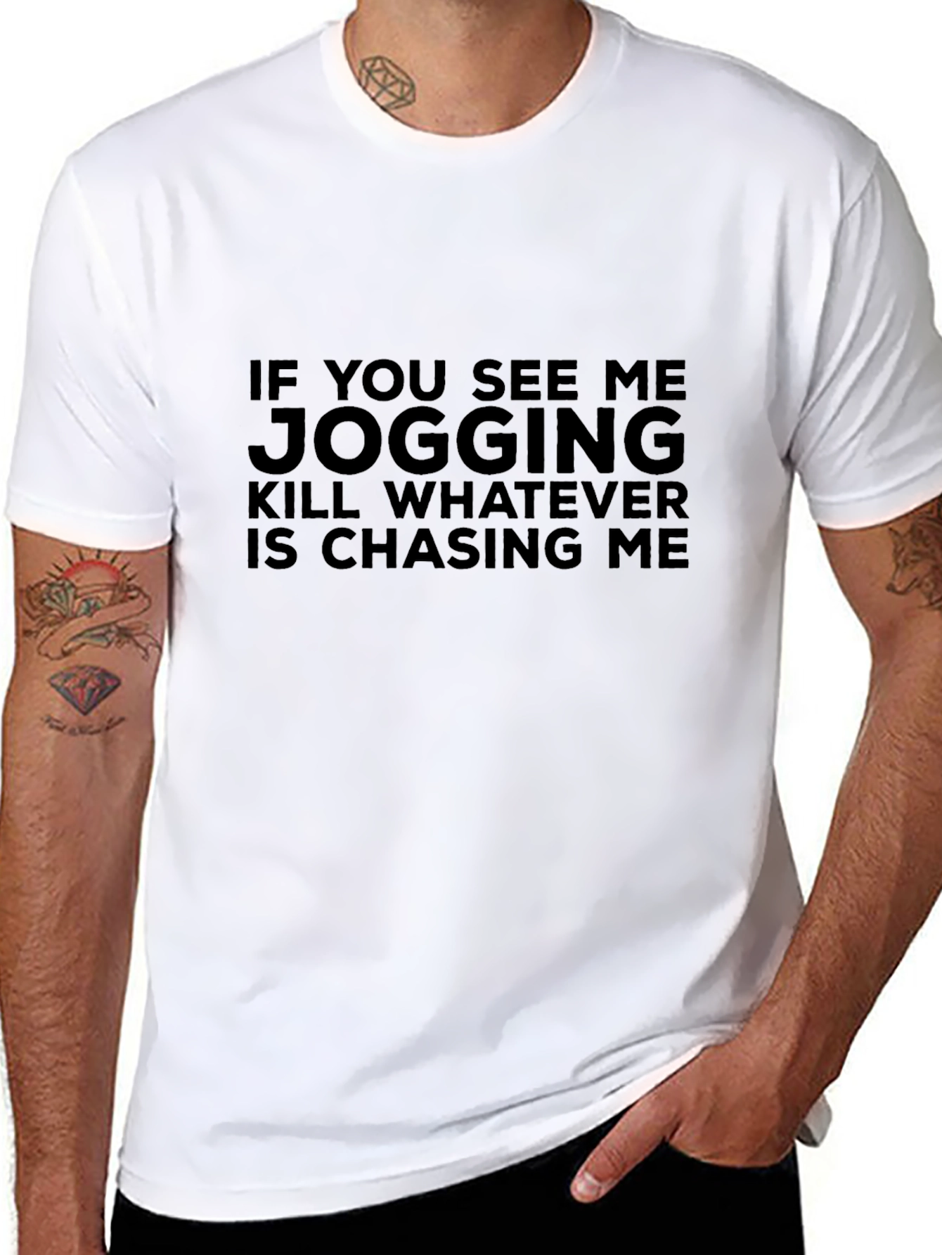 Black Funny Jogging T-Shirt - 'Kill Whatever Is Chasing Me' view 8