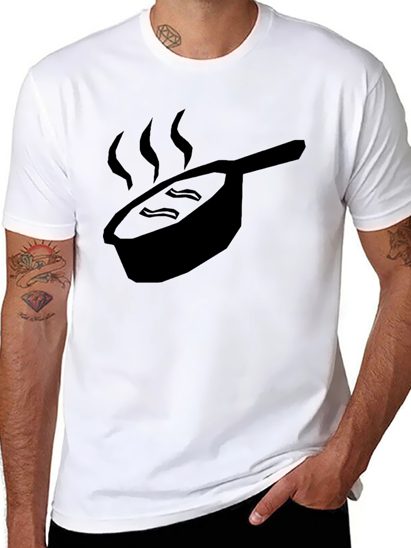 Black Funny Bacon & Pan T-Shirt - Foodie Tee view 8