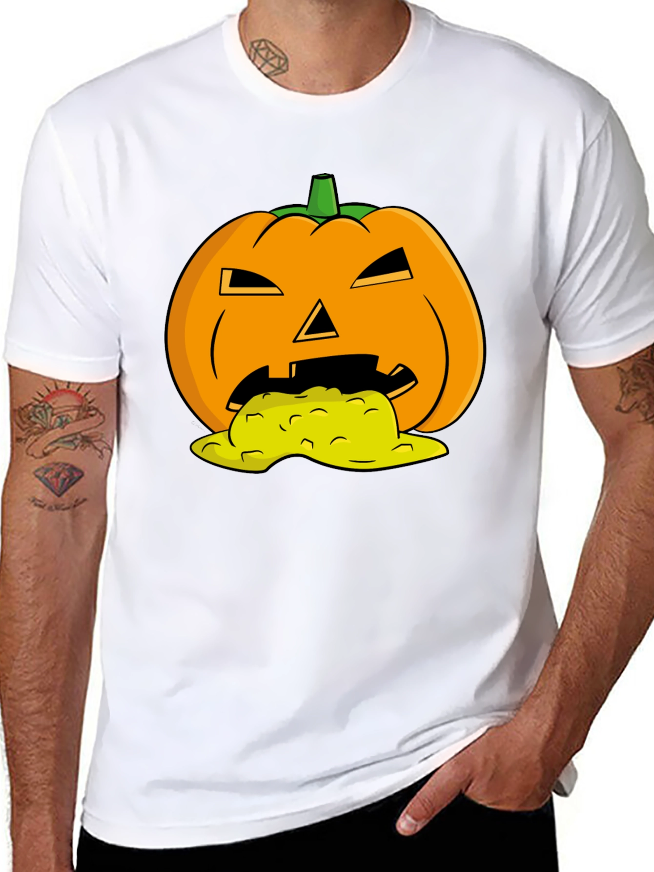 Black Halloween Pumpkin Vomit Graphic Tee - Black view 8