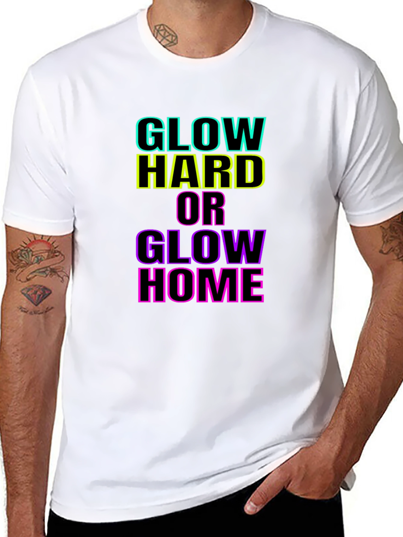 Black Glow Hard or Glow Home Black T-Shirt view 8