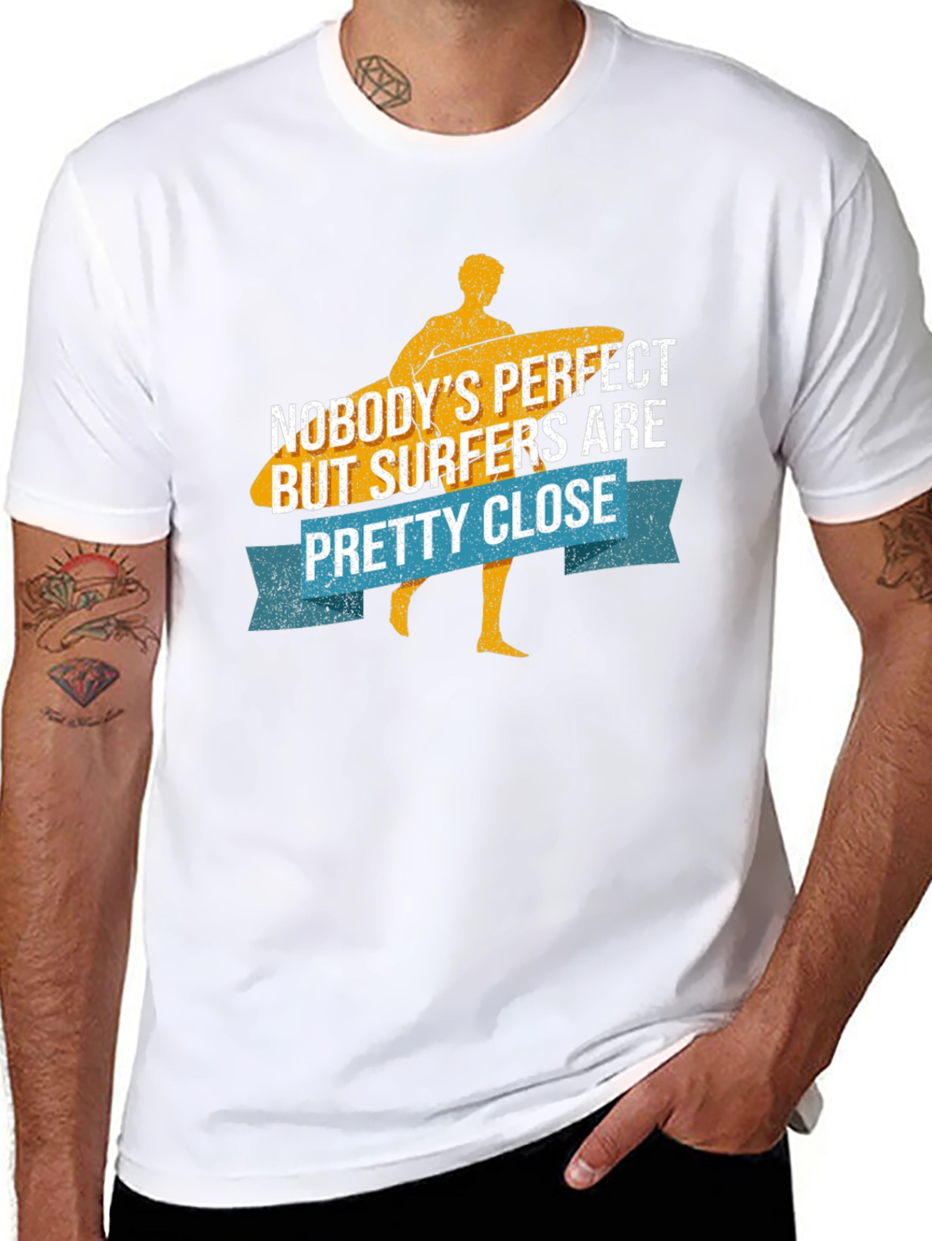Black Funny Surfer T-Shirt - Nobody's Perfect Surfers Close! view 8