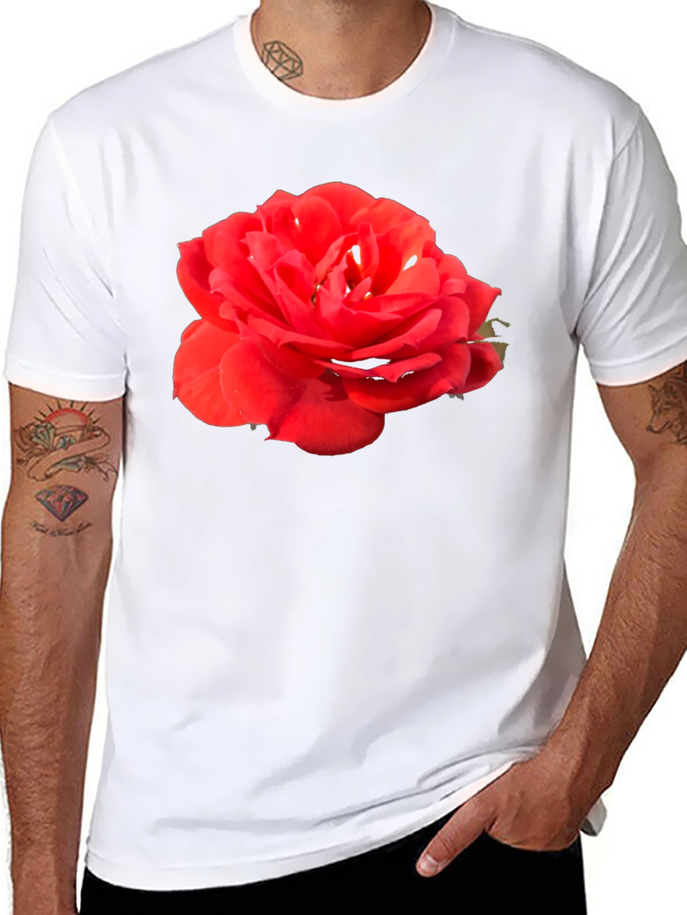 Black Red Rose Graphic Tee - Classic Black Cotton T-Shirt view 8