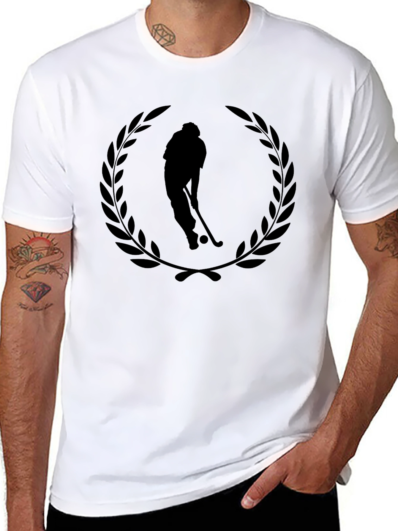 Black Hockey Player Laurel Wreath Graphic Tee view 8