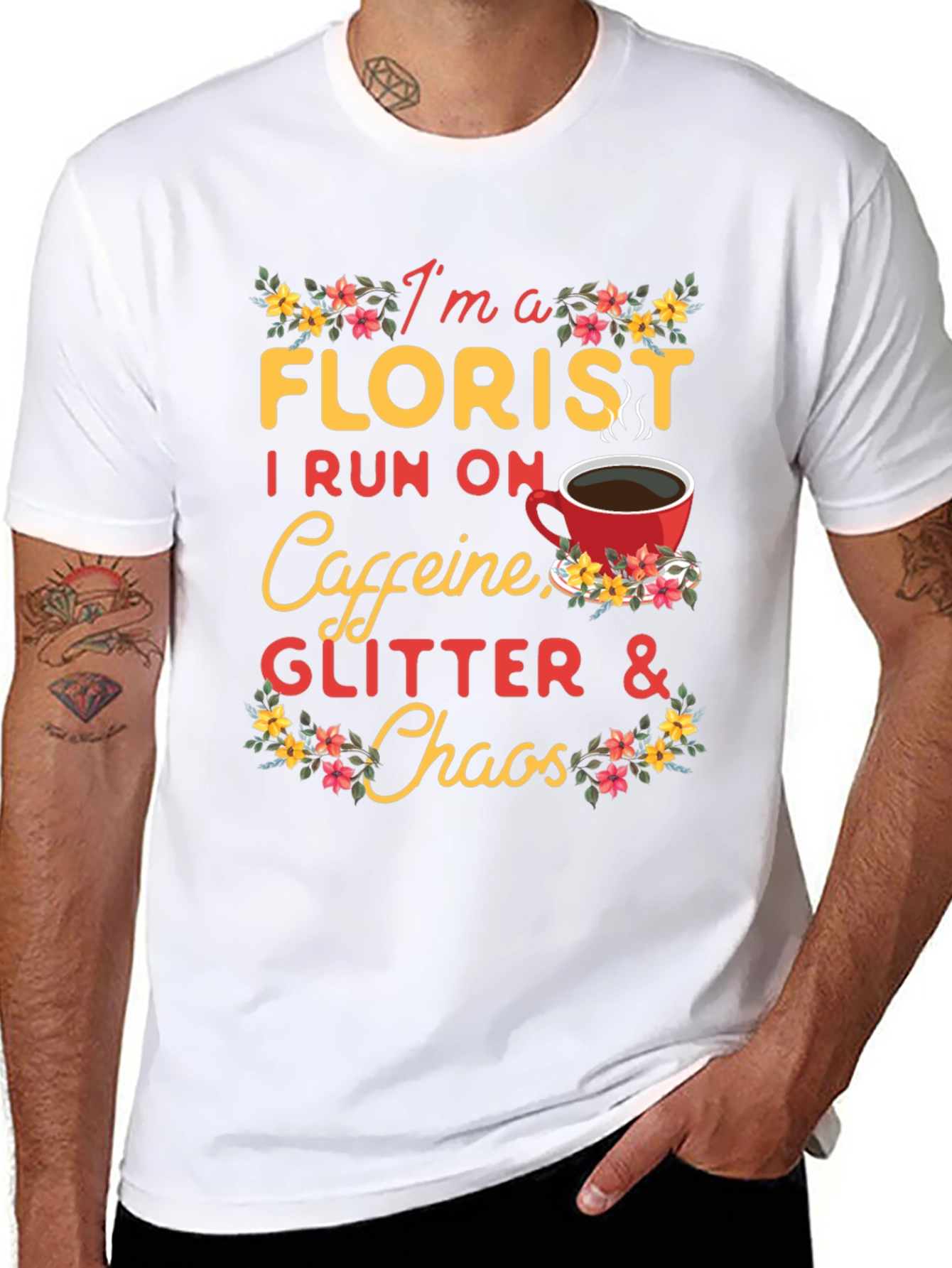 Black Florist Caffeine Glitter Chaos T-Shirt view 8