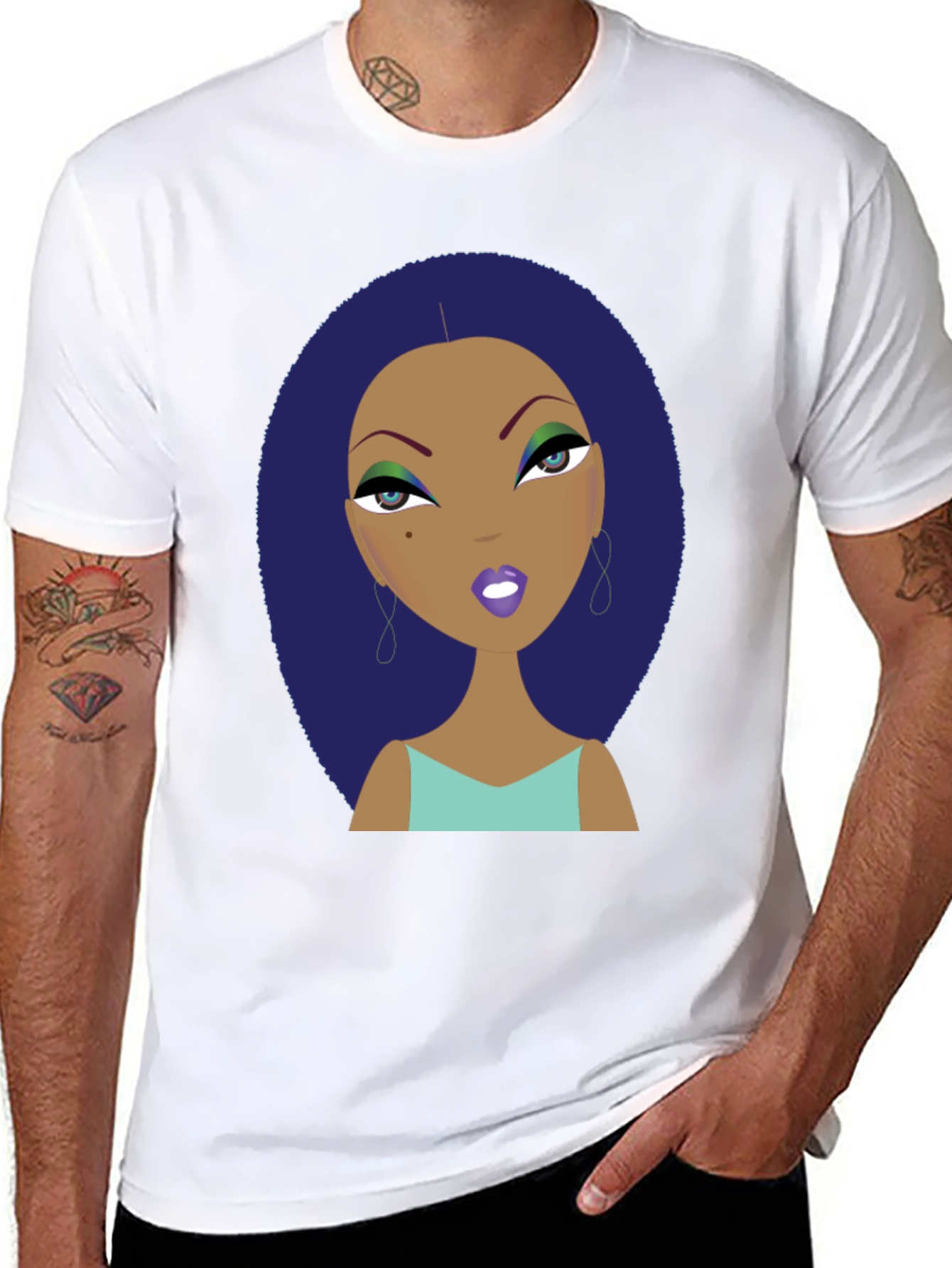 Black Funky Cartoon Lady Graphic Print Tee view 8