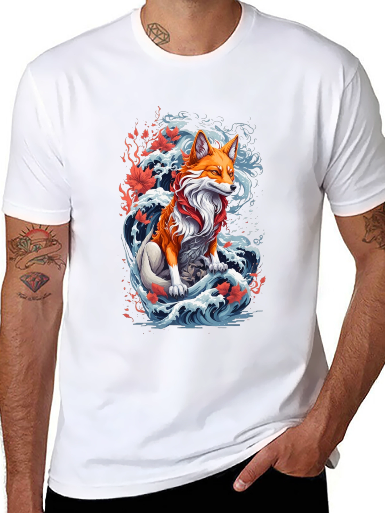 Black Fox Wave Graphic Tee - Unique Animal Design view 8