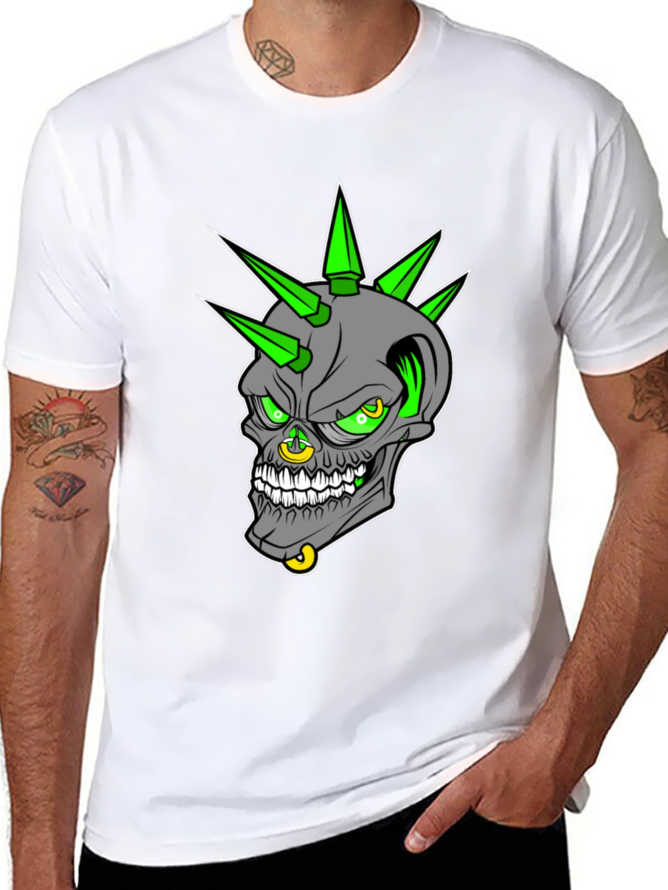 Black Edgy Skull Graphic T-Shirt - Punk Rock Style view 8