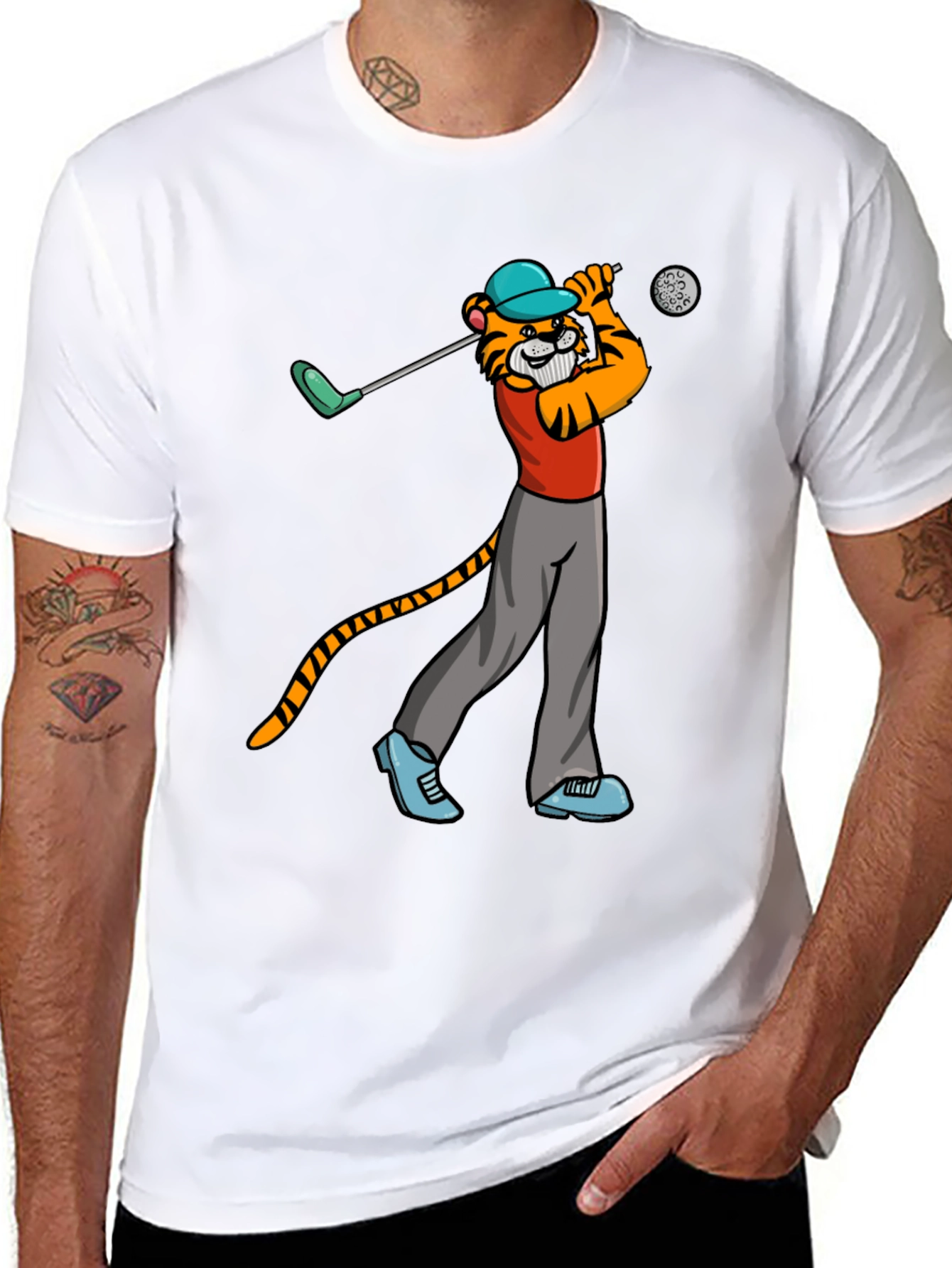 Black Tiger Golfer T-Shirt - Cool Cartoon Tee view 8