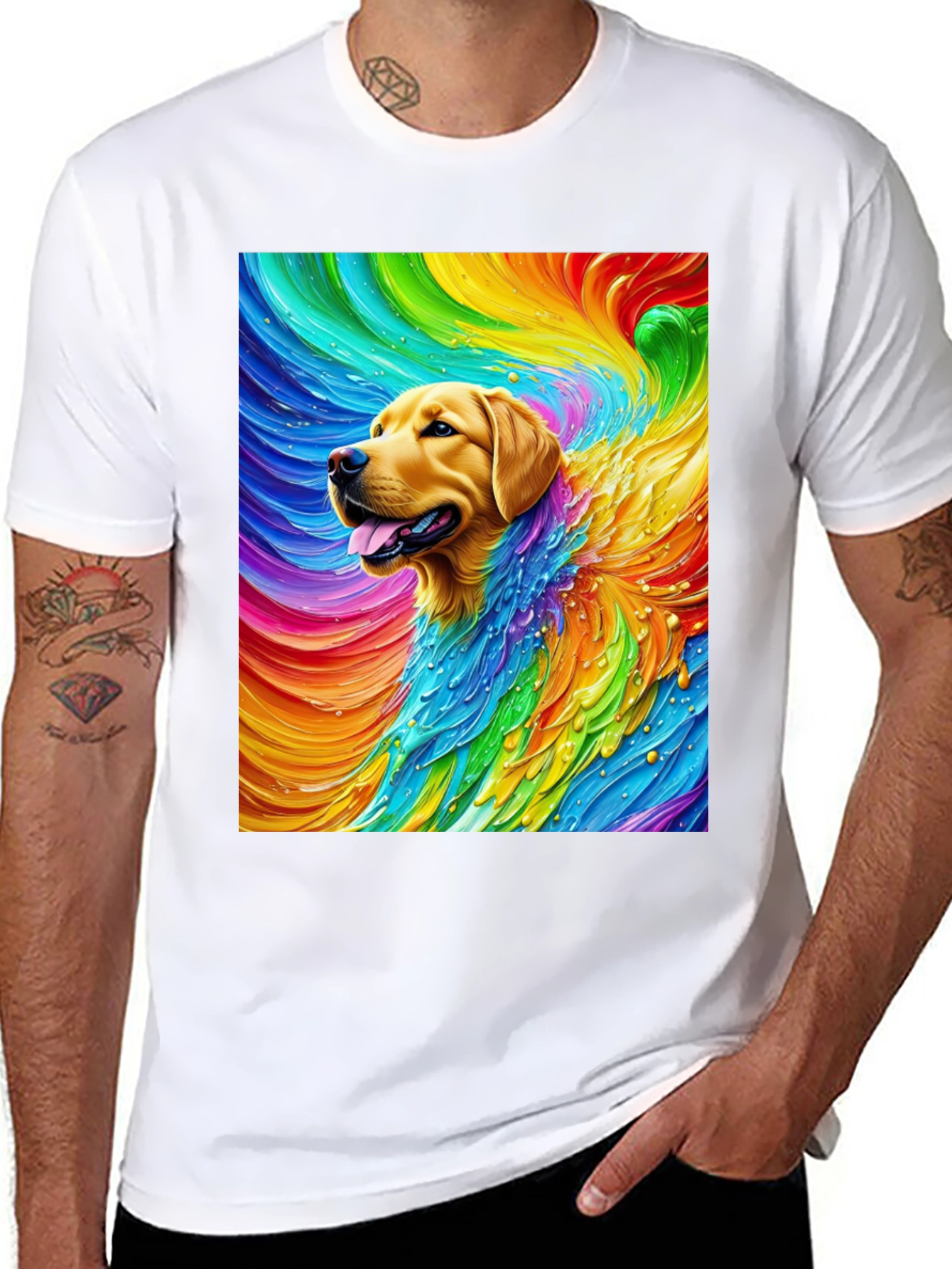 Black Rainbow Dog Graphic Tee - Soft Cotton Blend T-Shirt view 8