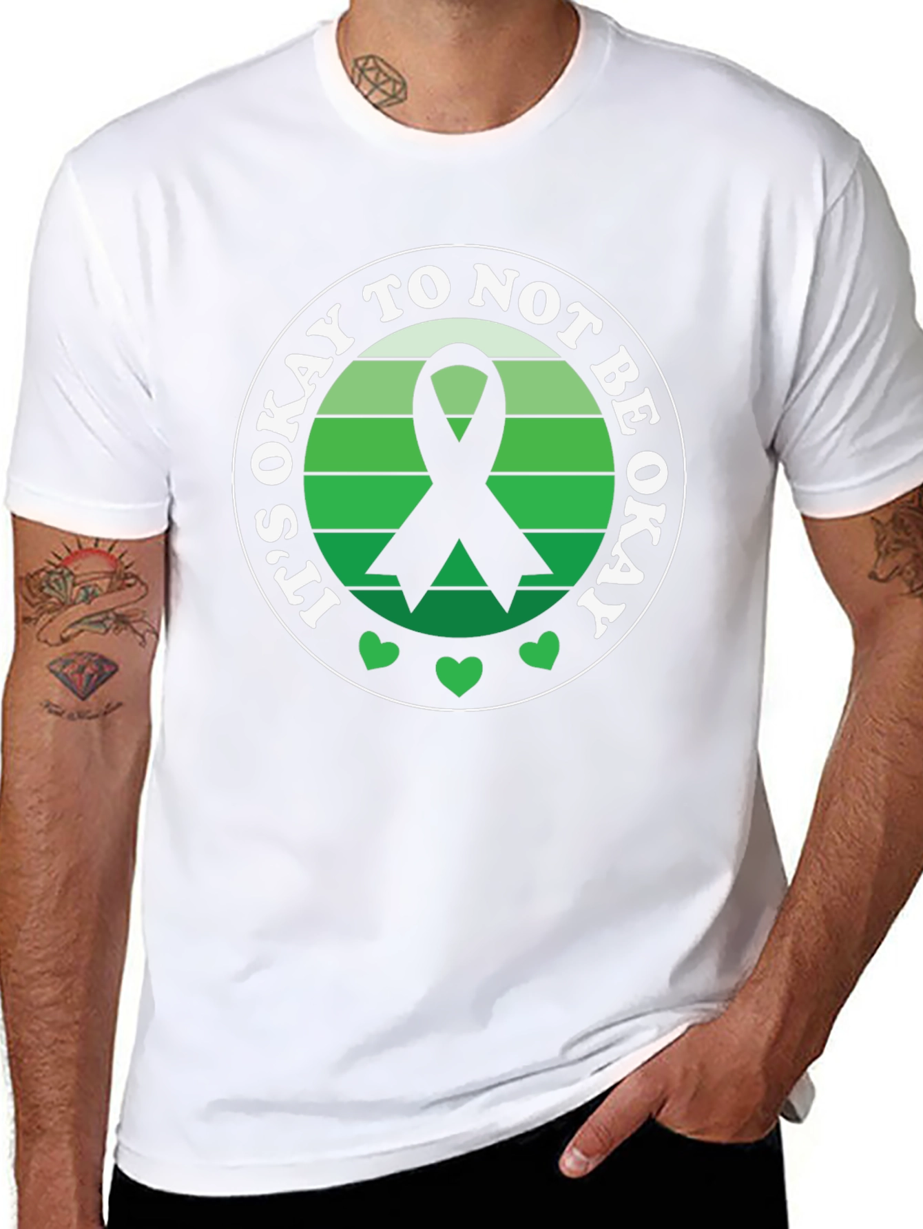 Black It's Okay To Not Be Okay Awareness Ribbon T-Shirt view 8