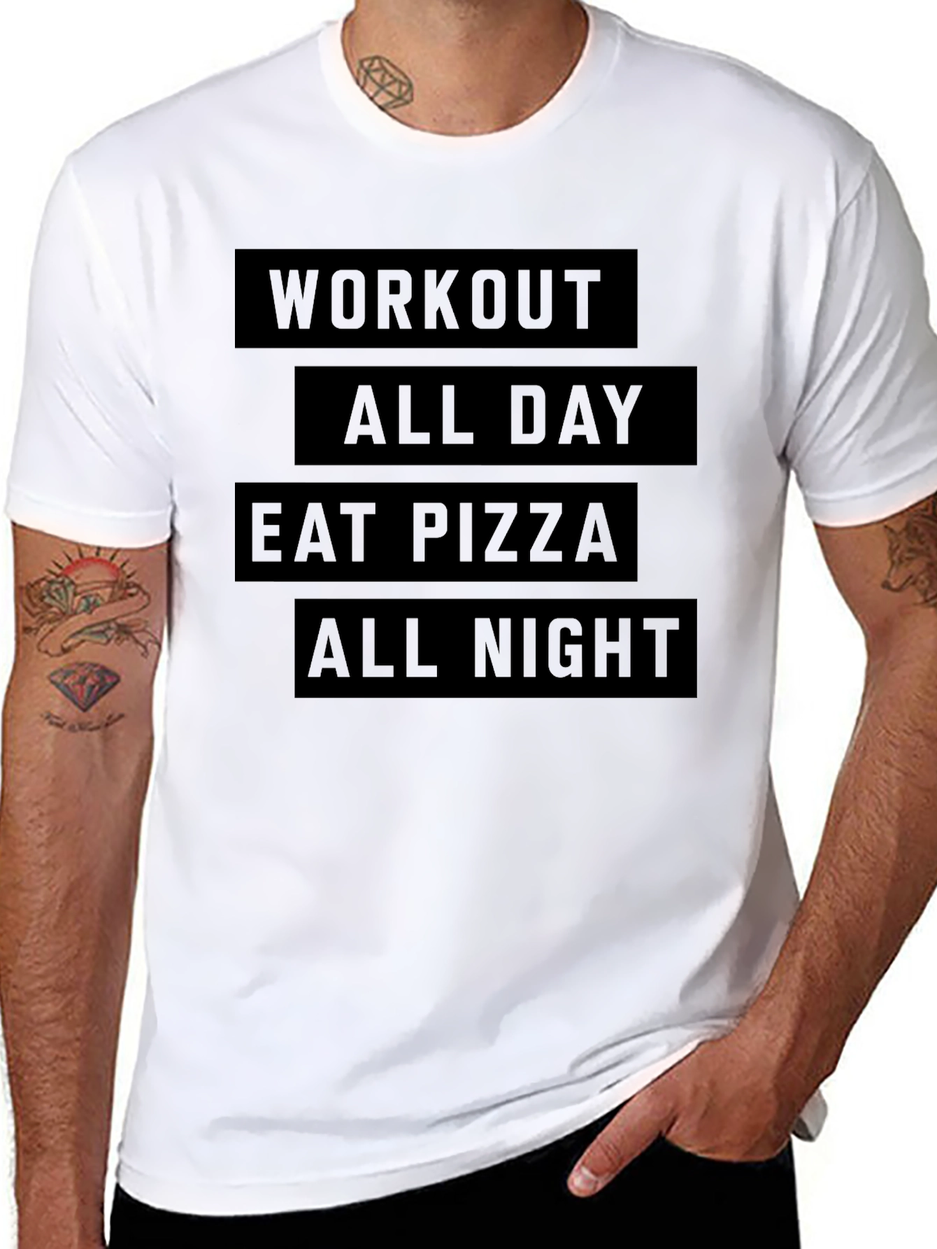 Black Workout, Pizza, All Night Black T-Shirt view 8