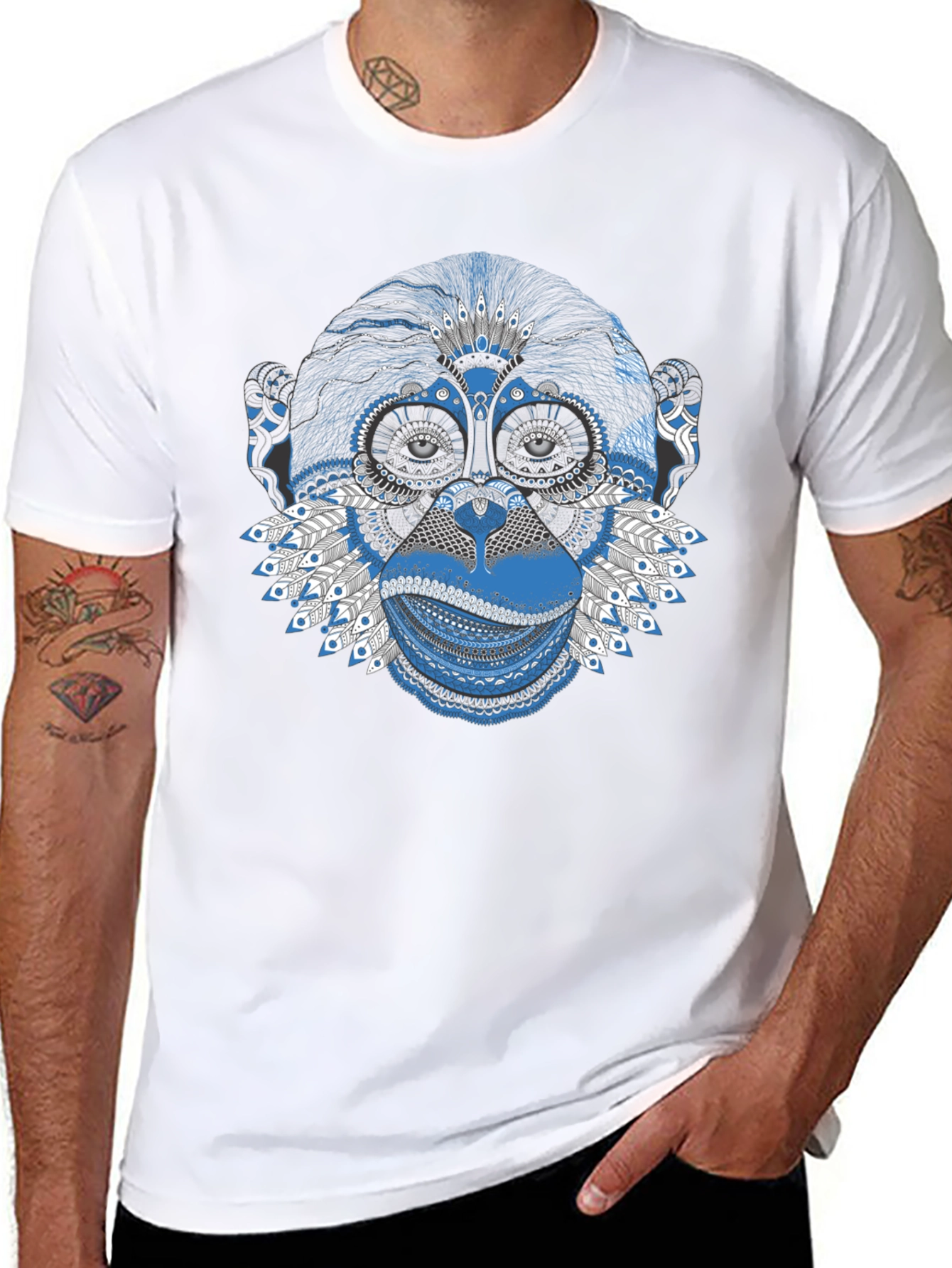 Black Monkey Art Graphic Tee - Unique Design T-Shirt view 8