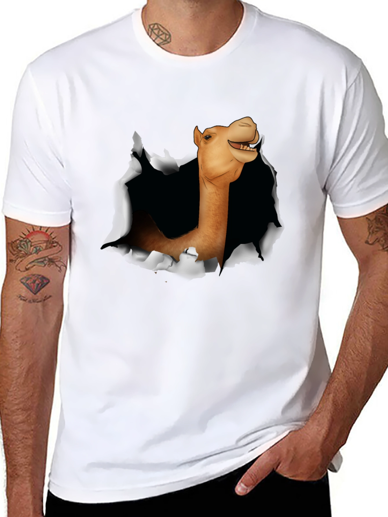Black Camel Head Ripping Through Black T-Shirt view 8