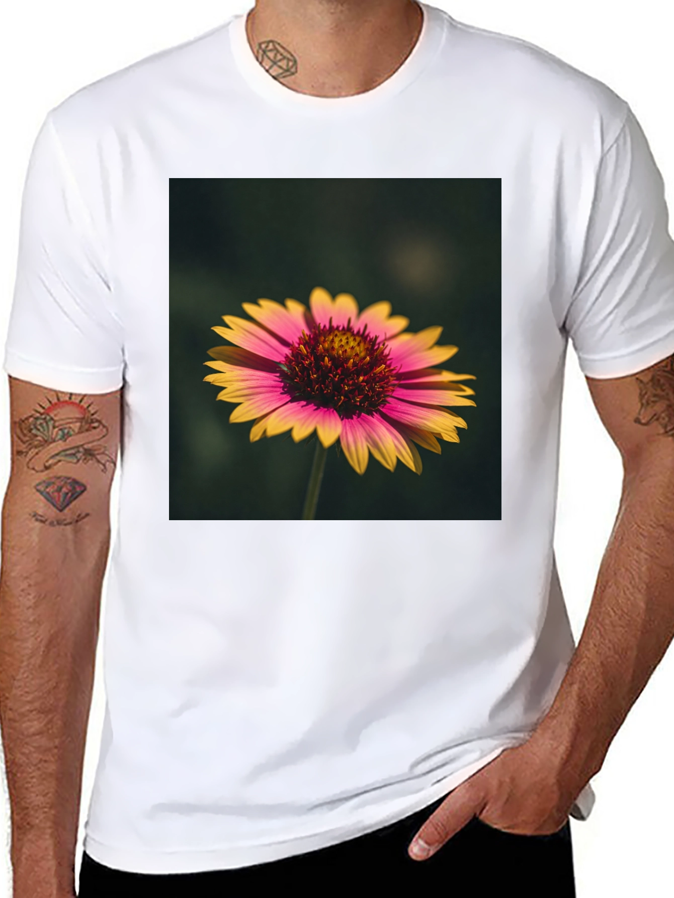 Black Floral Print Black T-Shirt - Casual Wear view 8