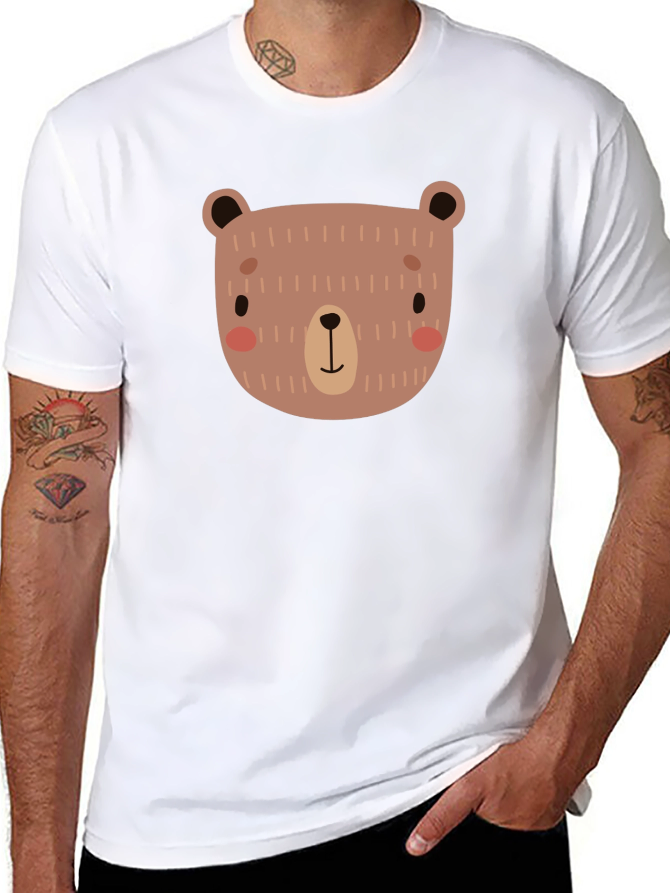 Black Cute Bear Graphic Black T-Shirt view 8