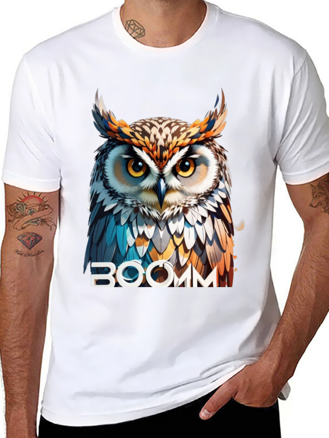 Black Owl Graphic T-Shirt - "BOOMM" Design view 8