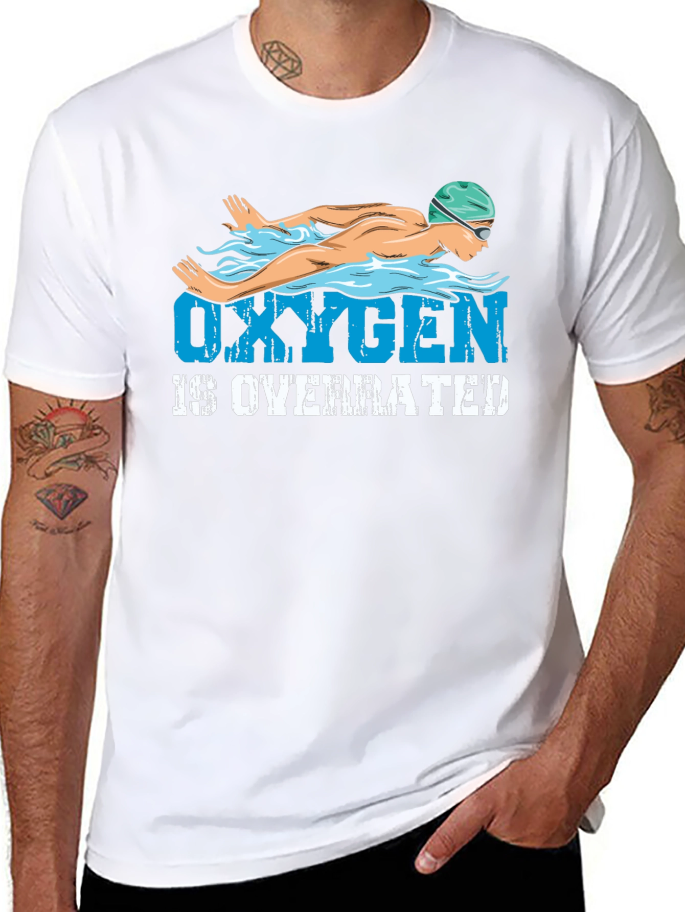 Black Oxygen is Overrated Black T-Shirt Swimmer view 8