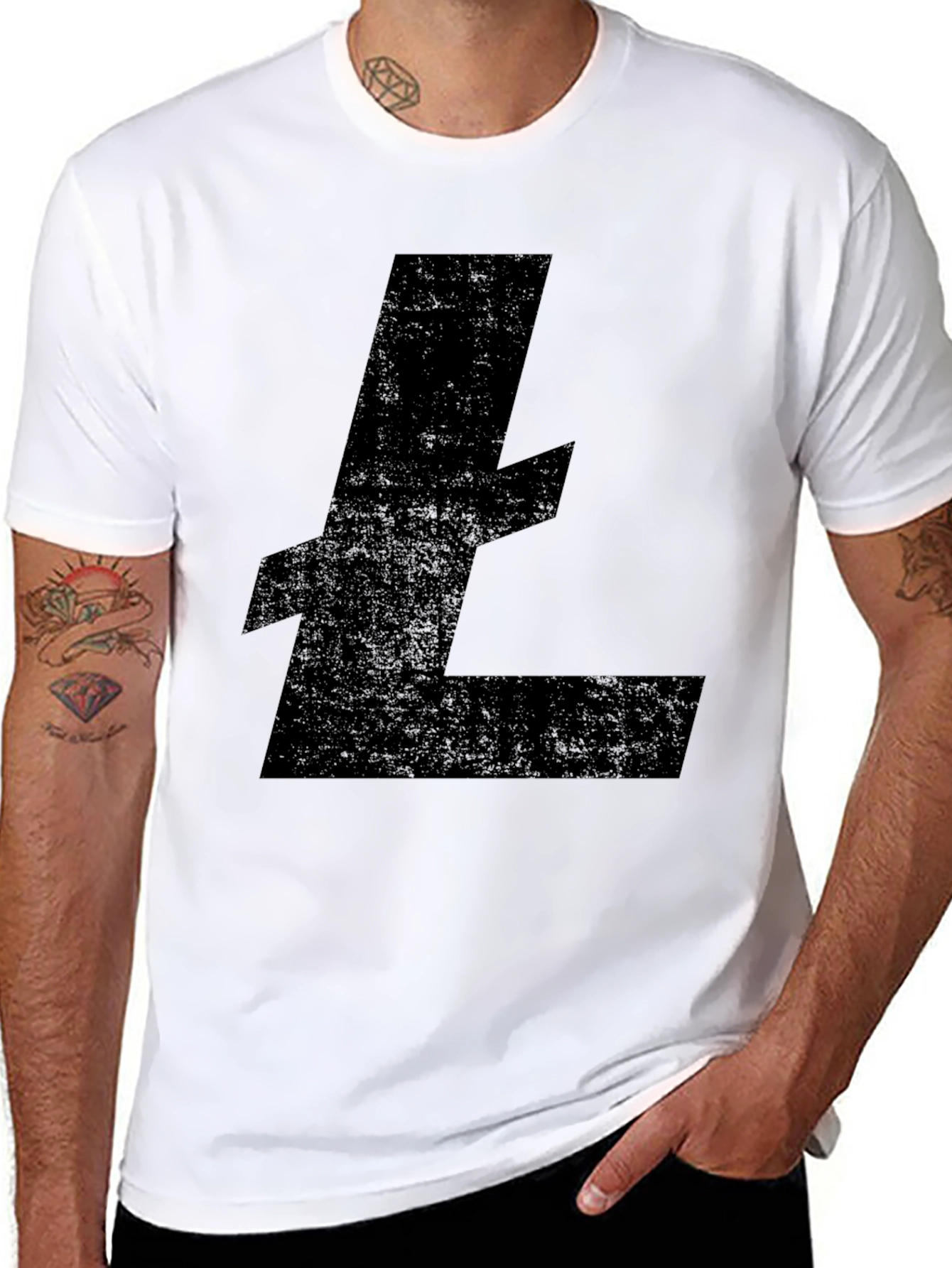 Black Litecoin Crypto Logo Black T-Shirt view 8