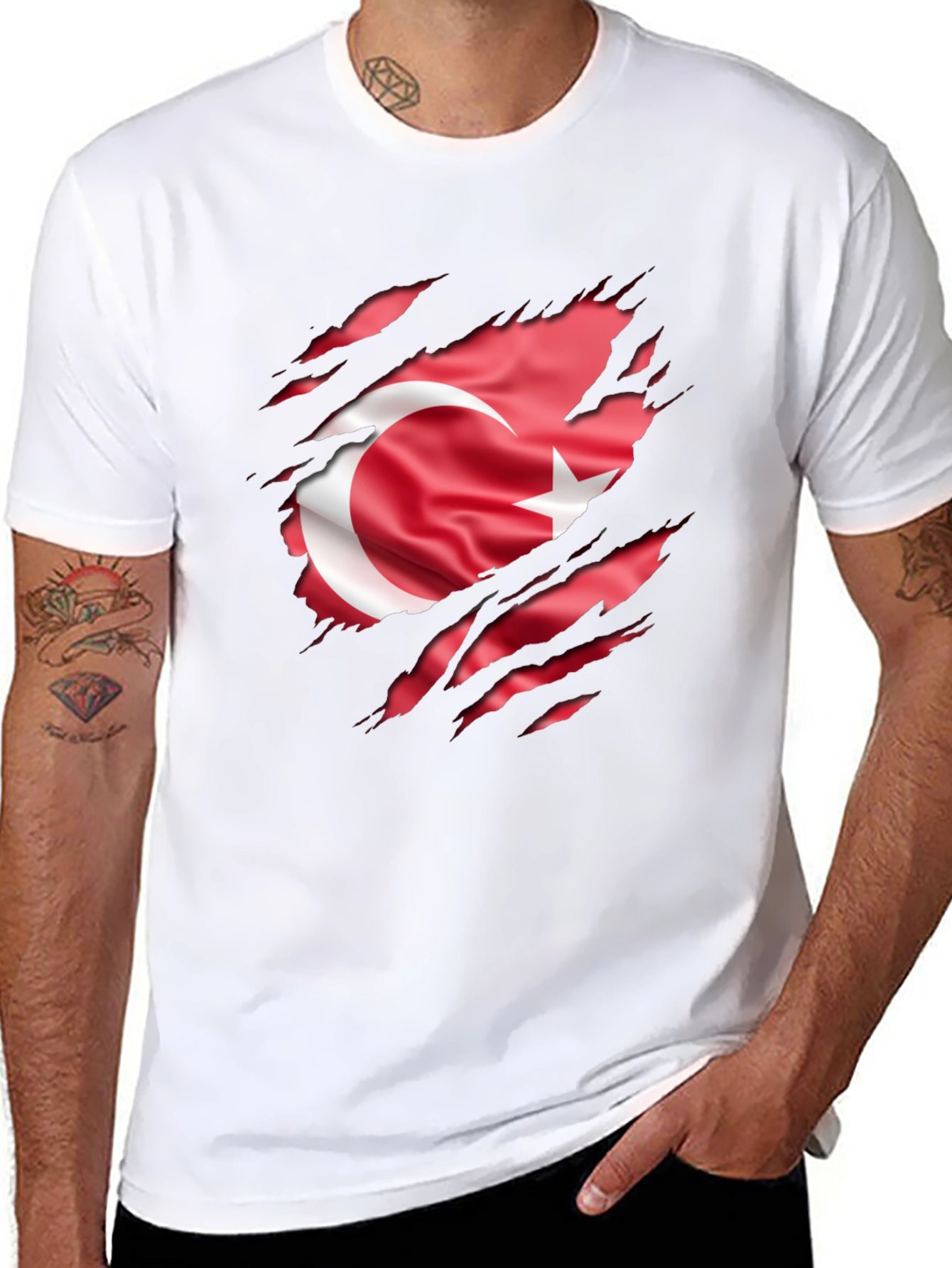 Men's Turkey Flag Ripped Graphic T-Shirt - 8