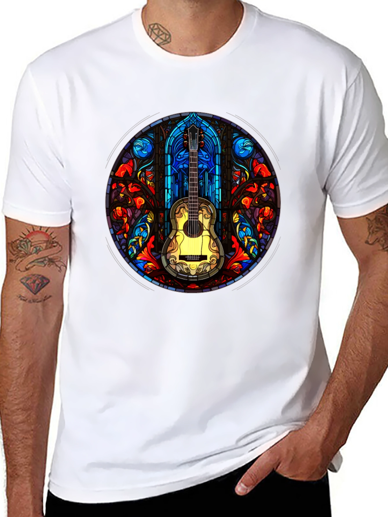 Black Stained Glass Guitar T-Shirt view 8