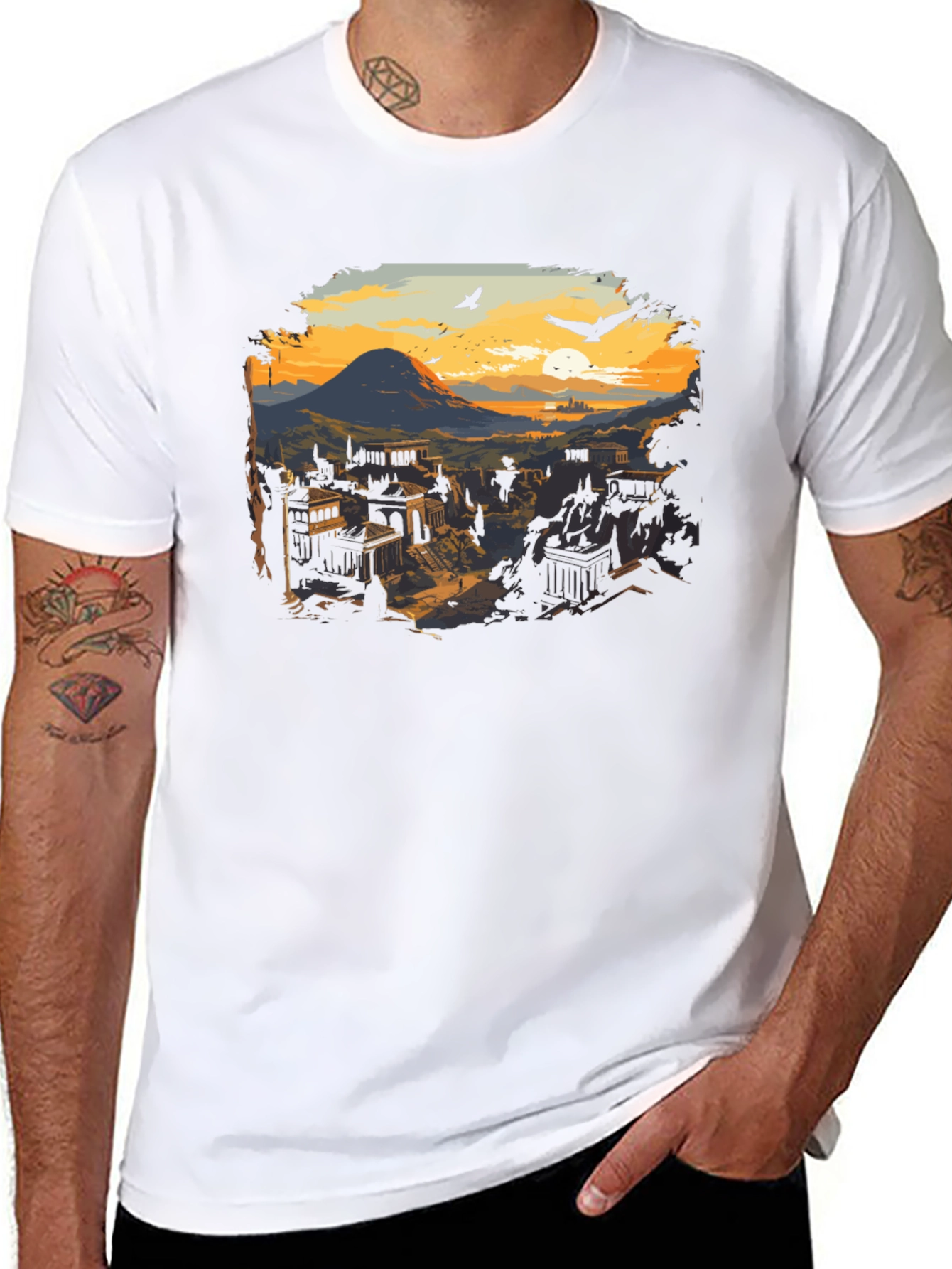 Black Ancient City Sunset T-Shirt view 8