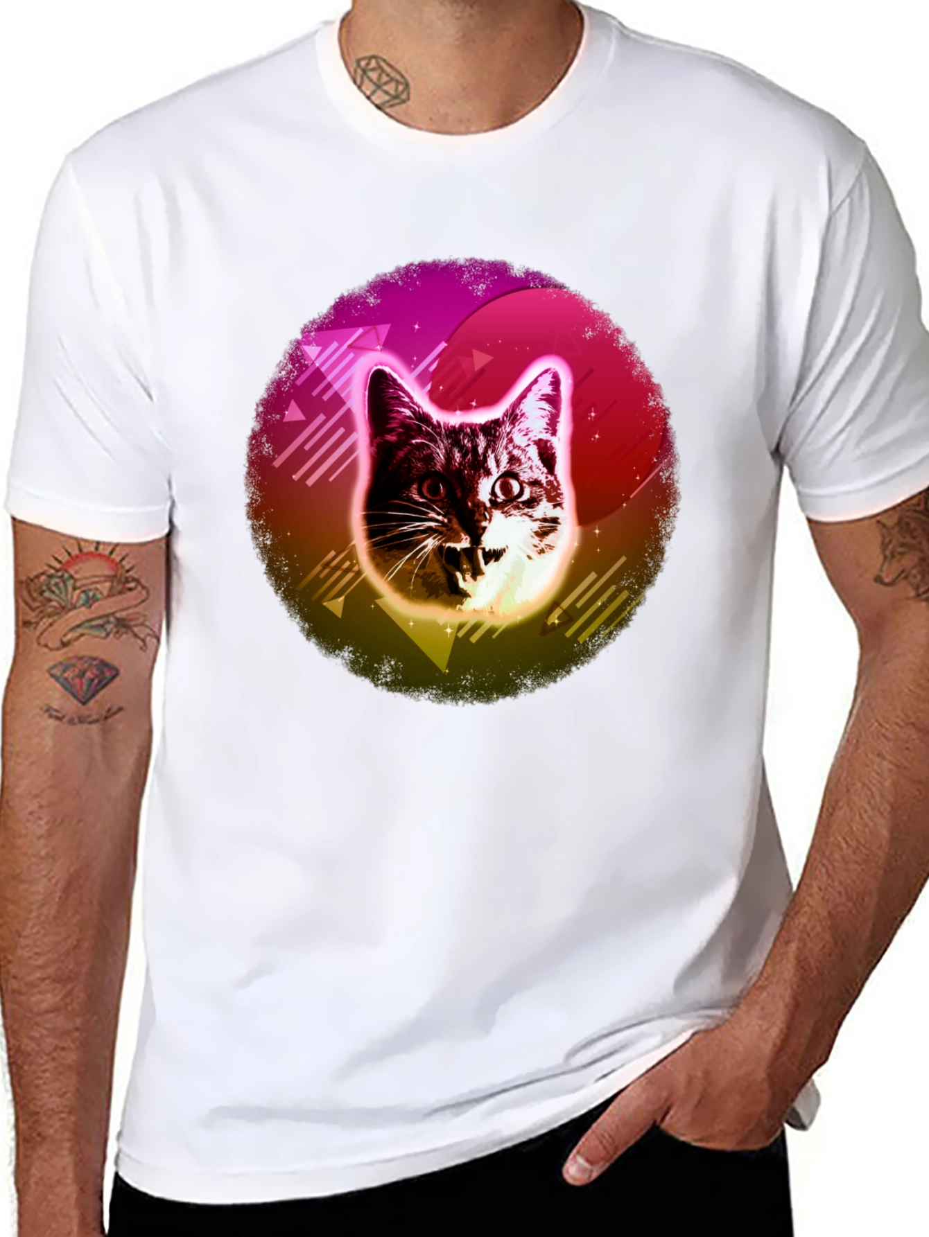 Black Retro Cat Graphic Tee - 80s Style view 8
