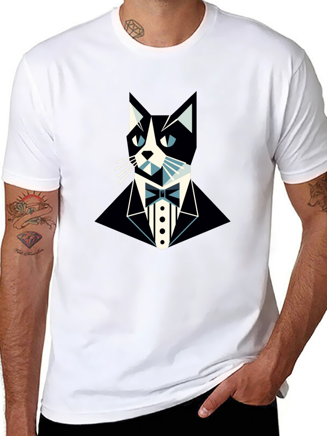 Black Tuxedo Cat Graphic Tee - Stylish & Unique Black T-Shirt view 8