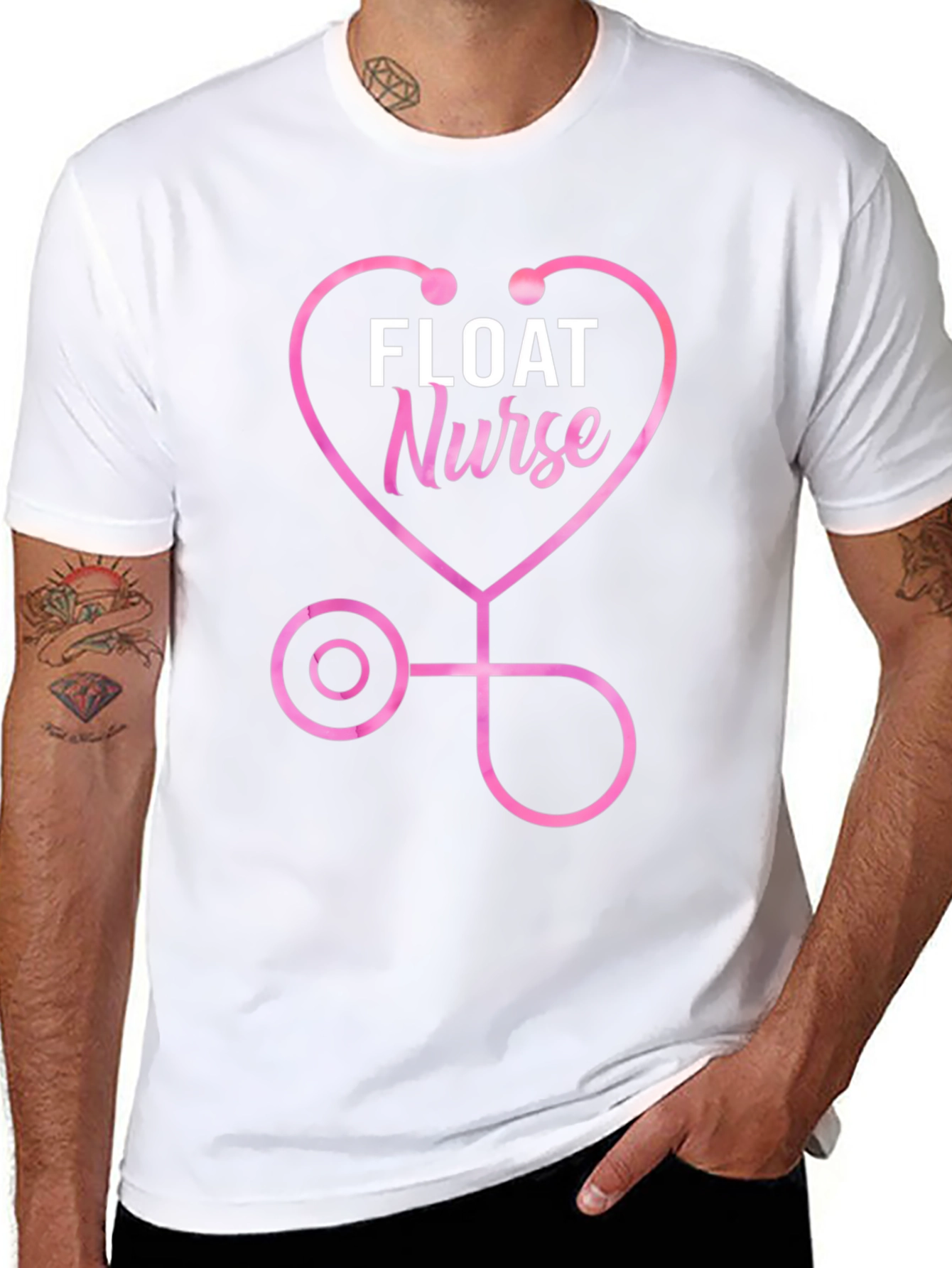 Black Float Nurse Stethoscope Heart T-Shirt view 8