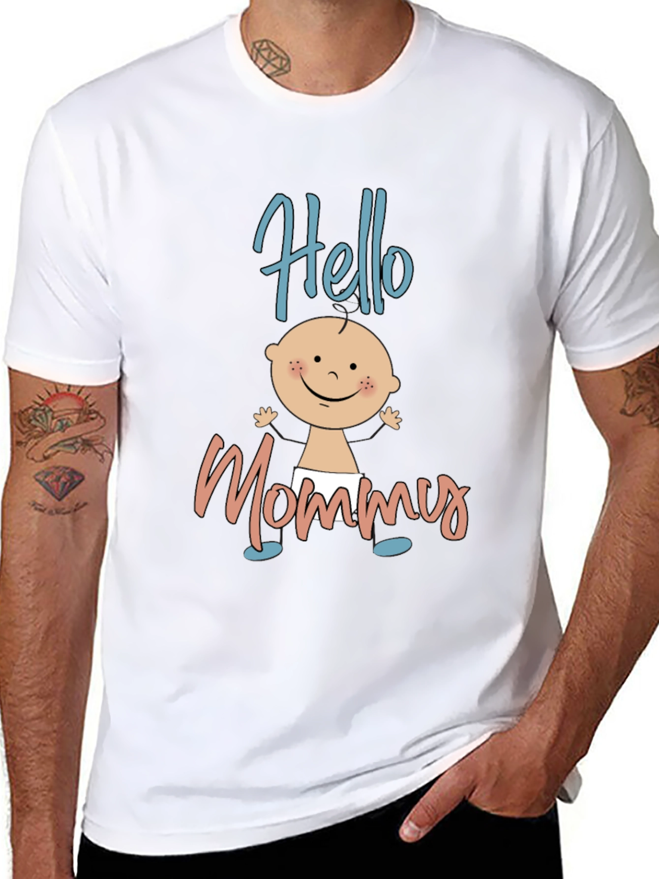 Black Hello Mommy Black T-Shirt view 8