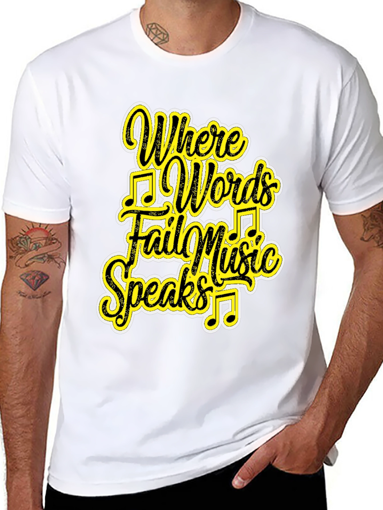 Black Music Speaks Graphic Tee - Black Cotton T-Shirt view 8