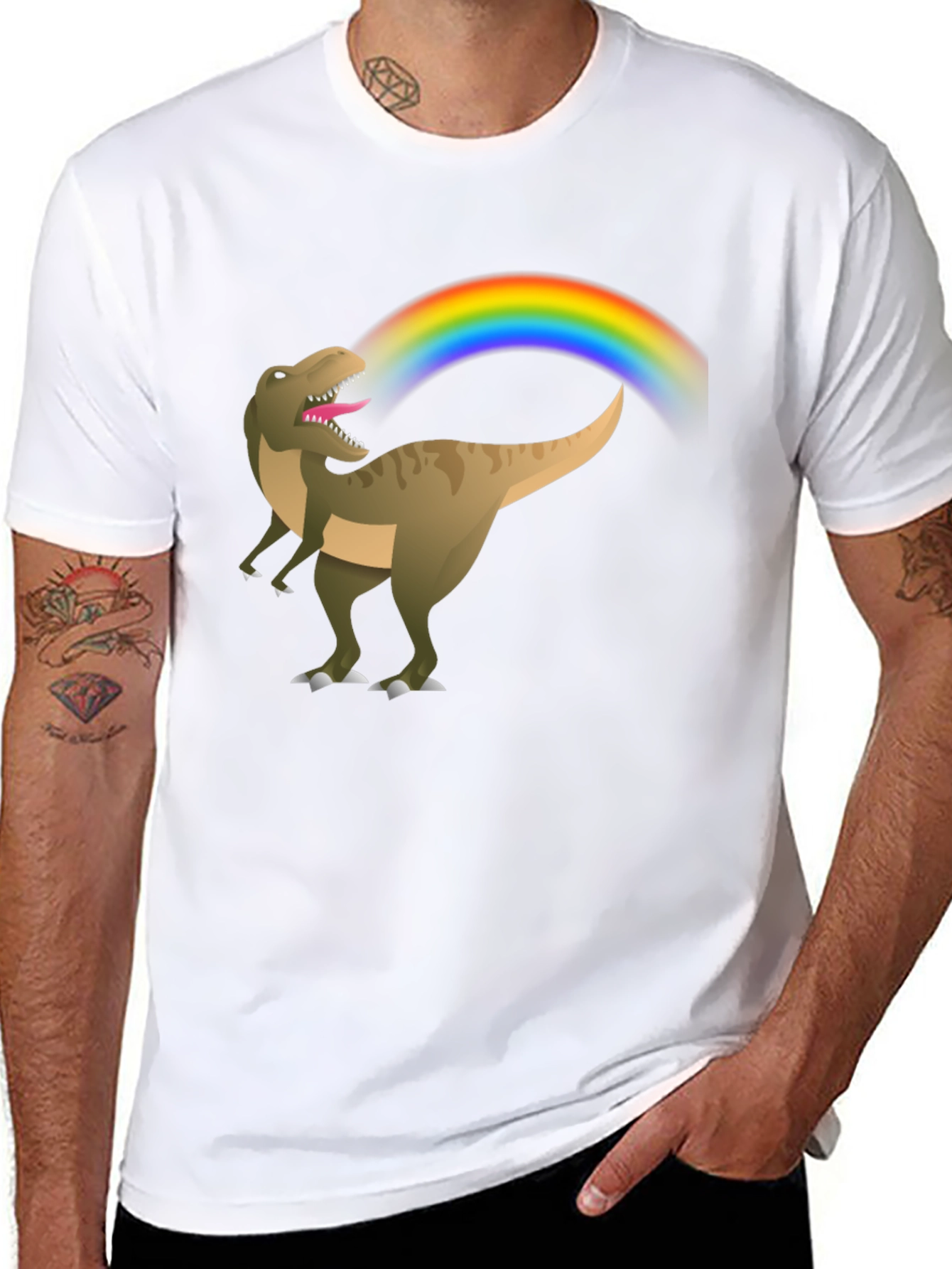 Black Rainbow Dinosaur T-Shirt - Black Cotton Tee view 8