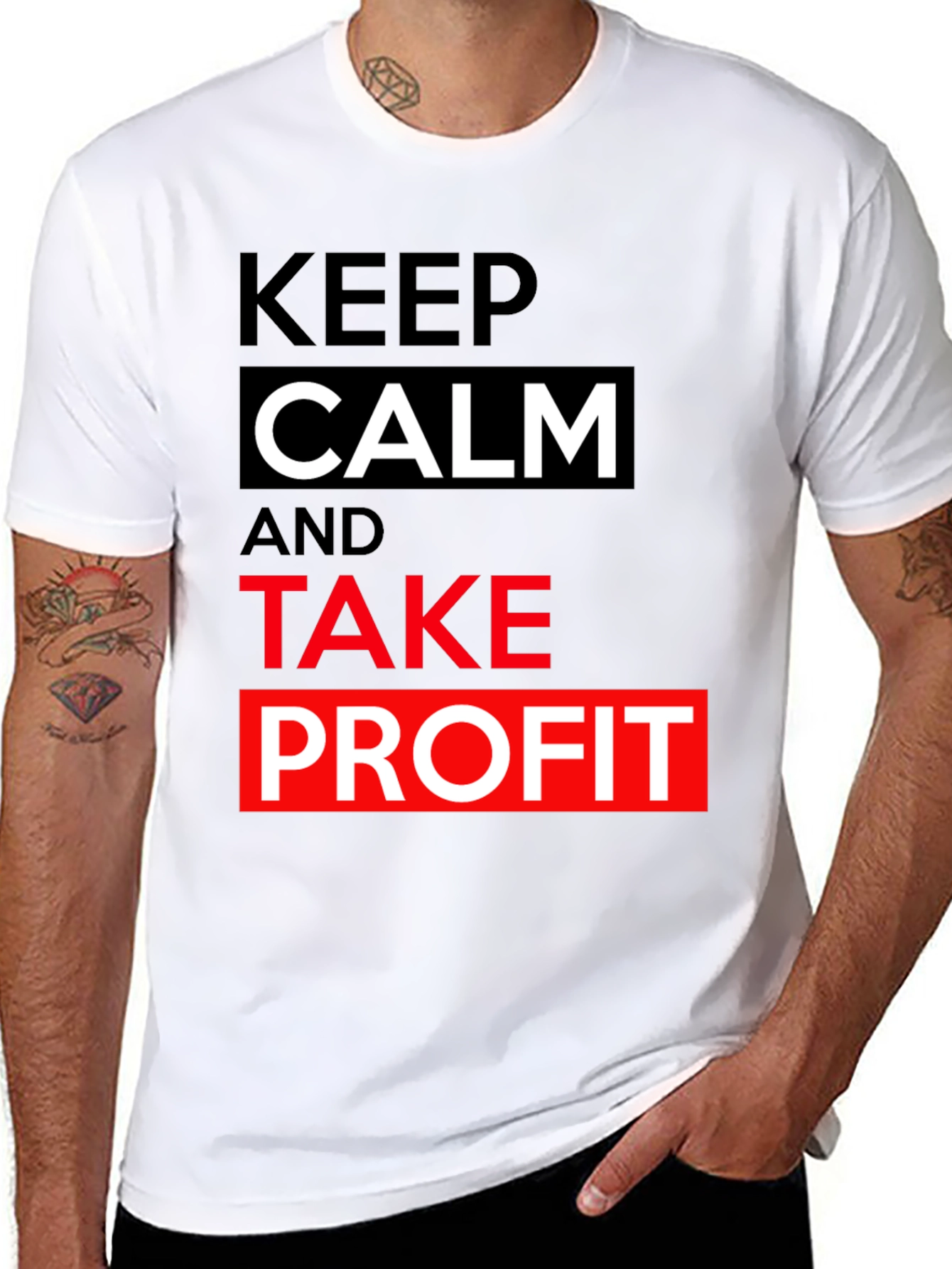 Black Keep Calm Take Profit T-Shirt - Black Cotton Tee view 8