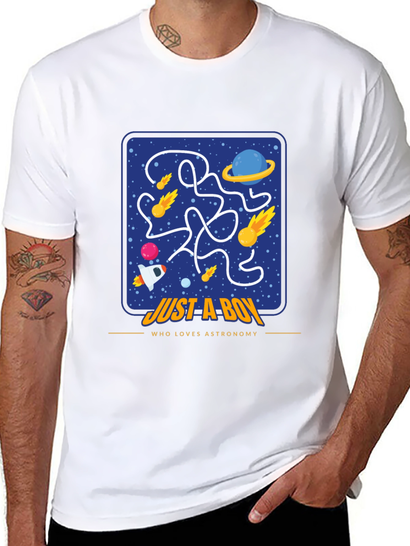 Black Astronomy Lover Boy T-Shirt, Space Maze Design view 8