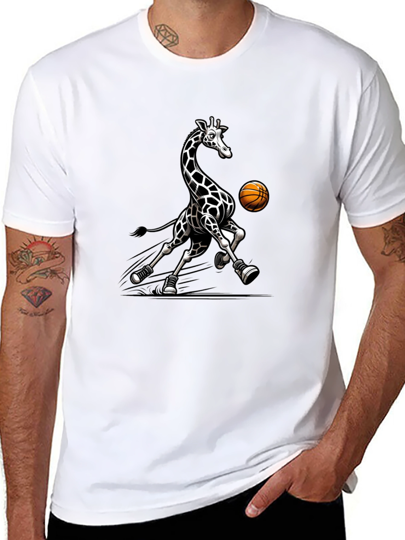 Black Giraffe Basketball Black T-Shirt view 8
