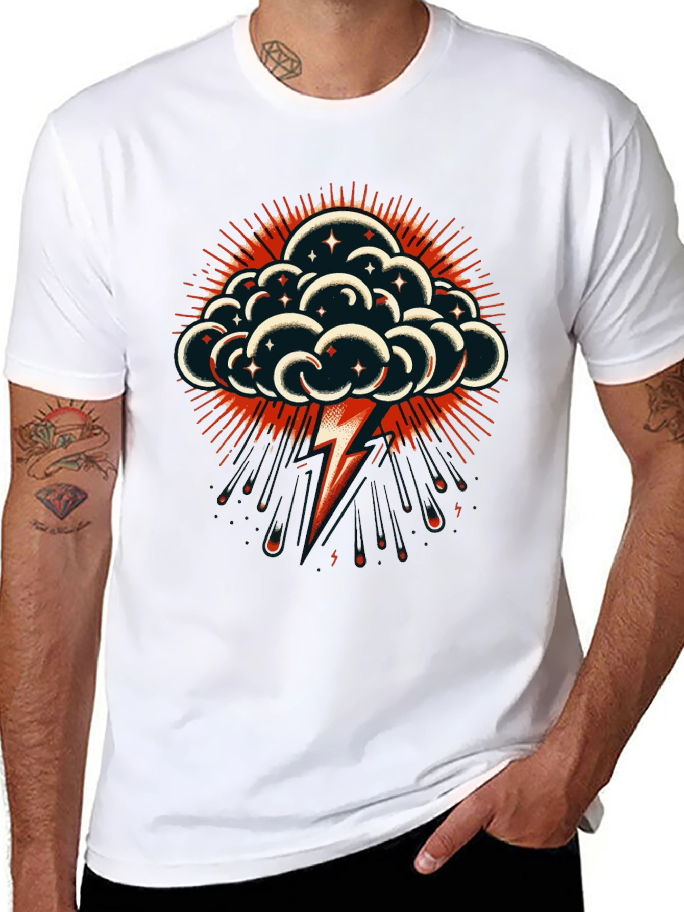 Black Thunderbolt Cloud Graphic Tee - Stylish Black T-Shirt view 8