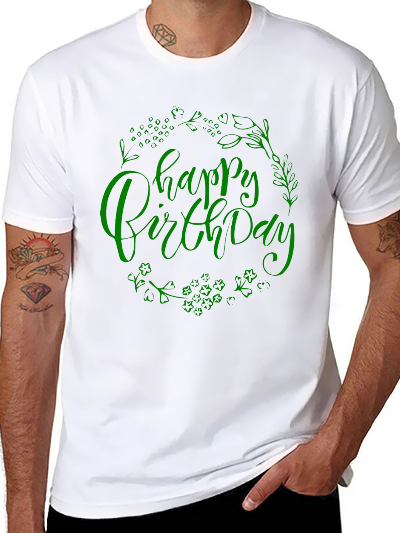 Black Happy Birthday Graphic Print Crew Neck T-Shirt view 8