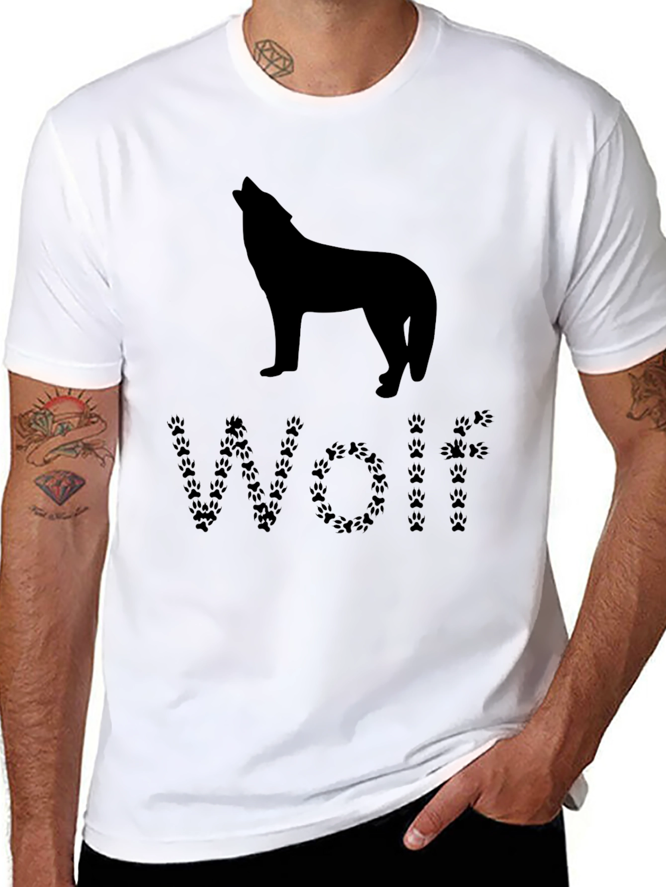 Black Wolf Silhouette Paw Print T-Shirt view 8