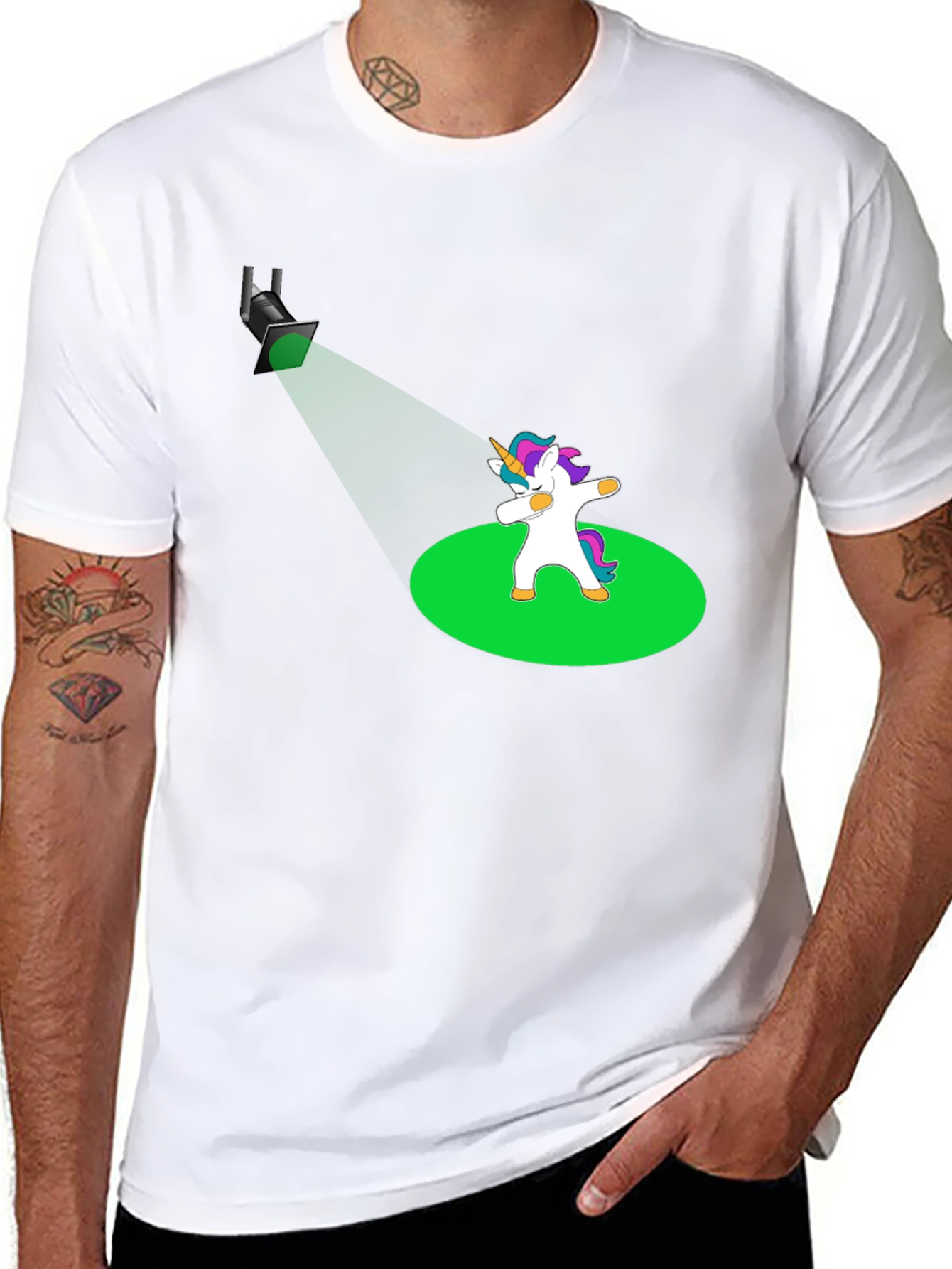 Black Dabbing Unicorn T-Shirt - Spotlight Design view 8