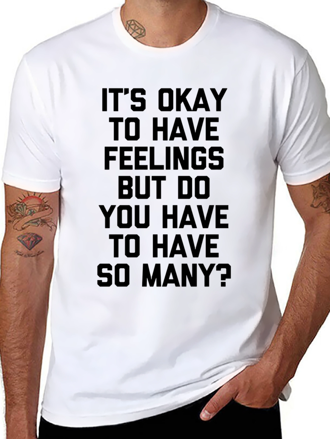 Black Funny Graphic T-Shirt: It's Okay To Have Feelings view 8
