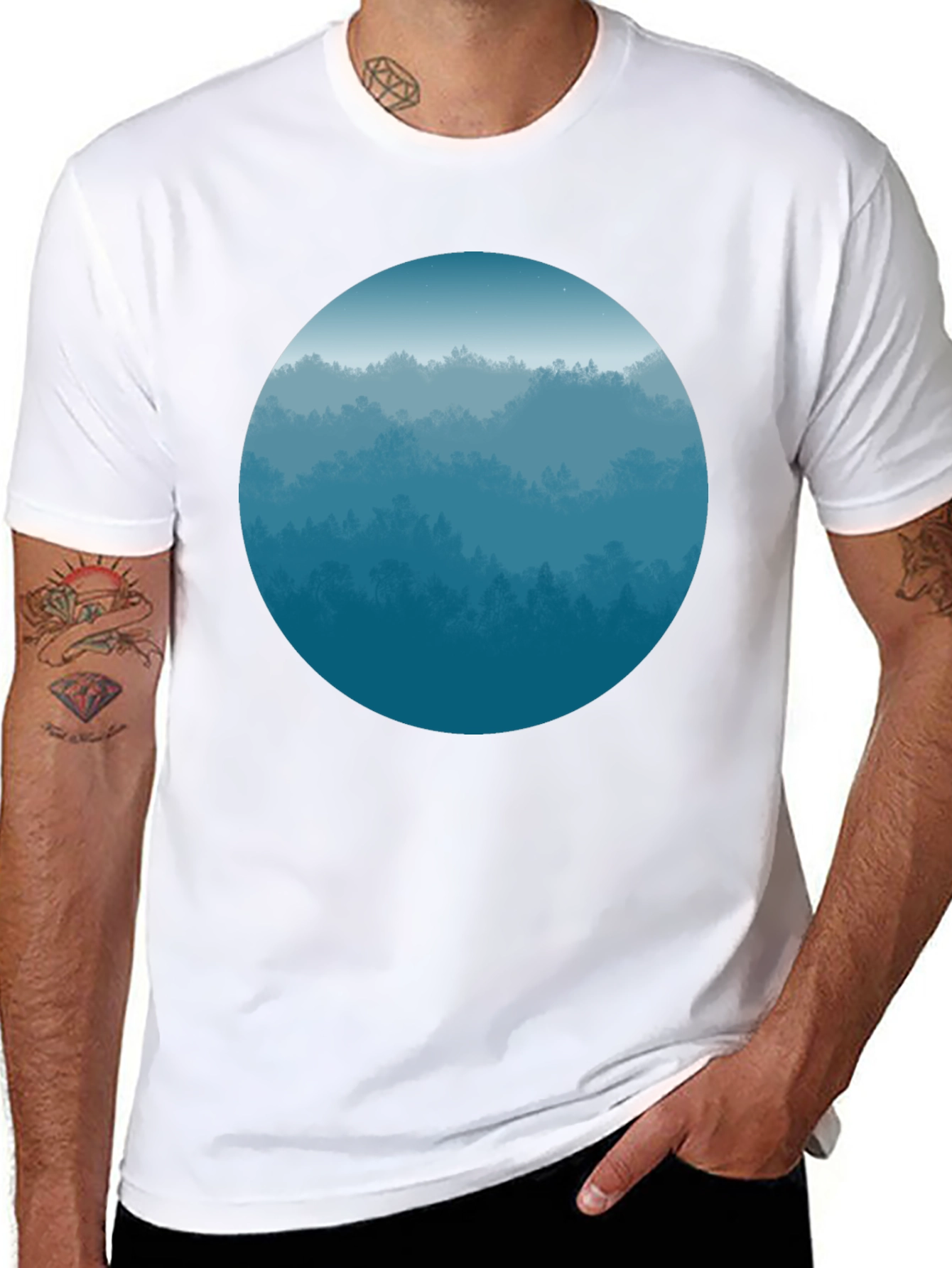 Black Blue Forest Circle Graphic Tee - Soft Style view 8
