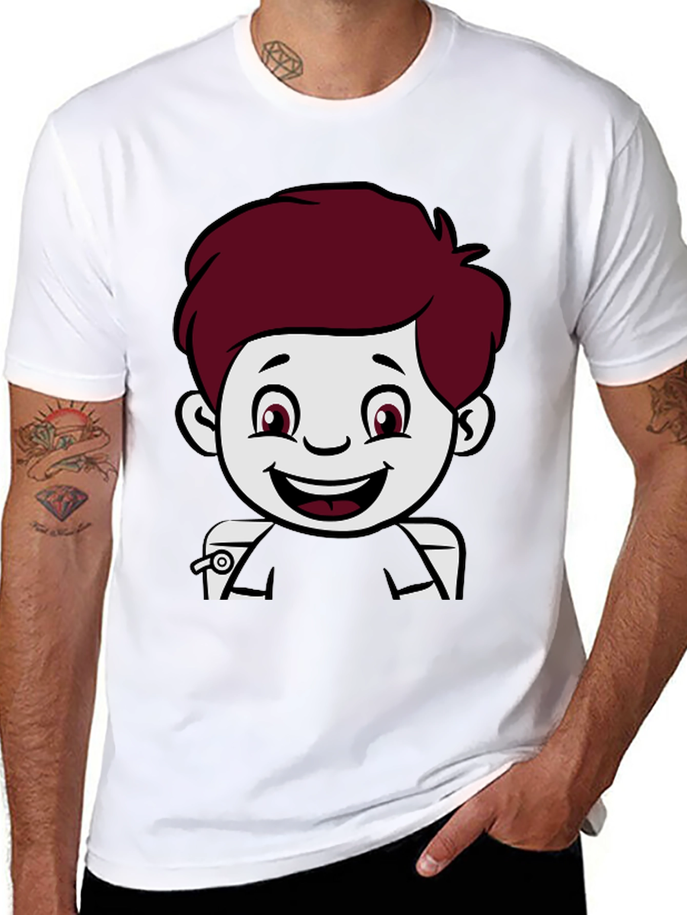 Black Cartoon Boy Graphic Print Black T-Shirt view 8