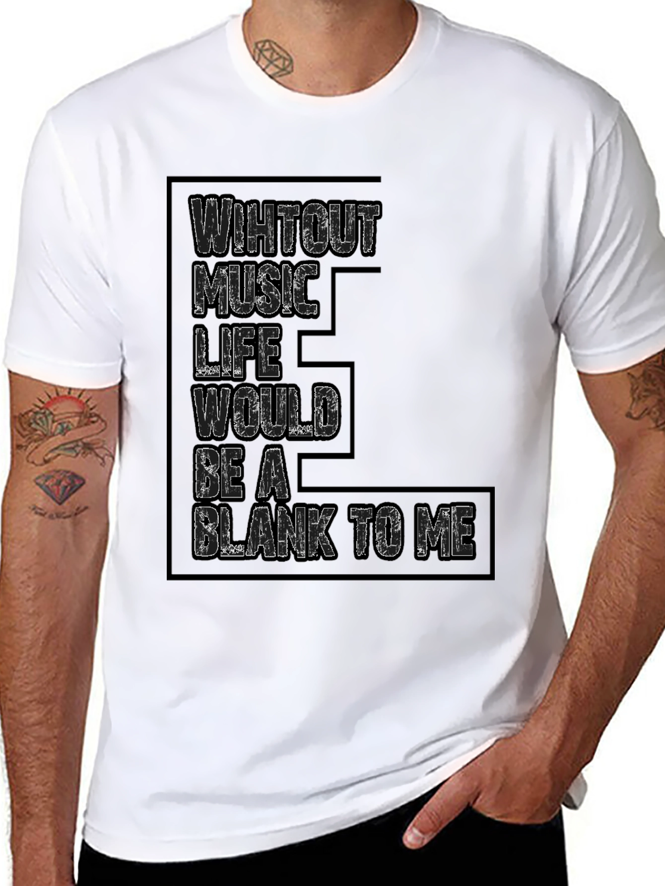 Black Music Lover Black T-Shirt - Without Music Life Blank To Me view 8